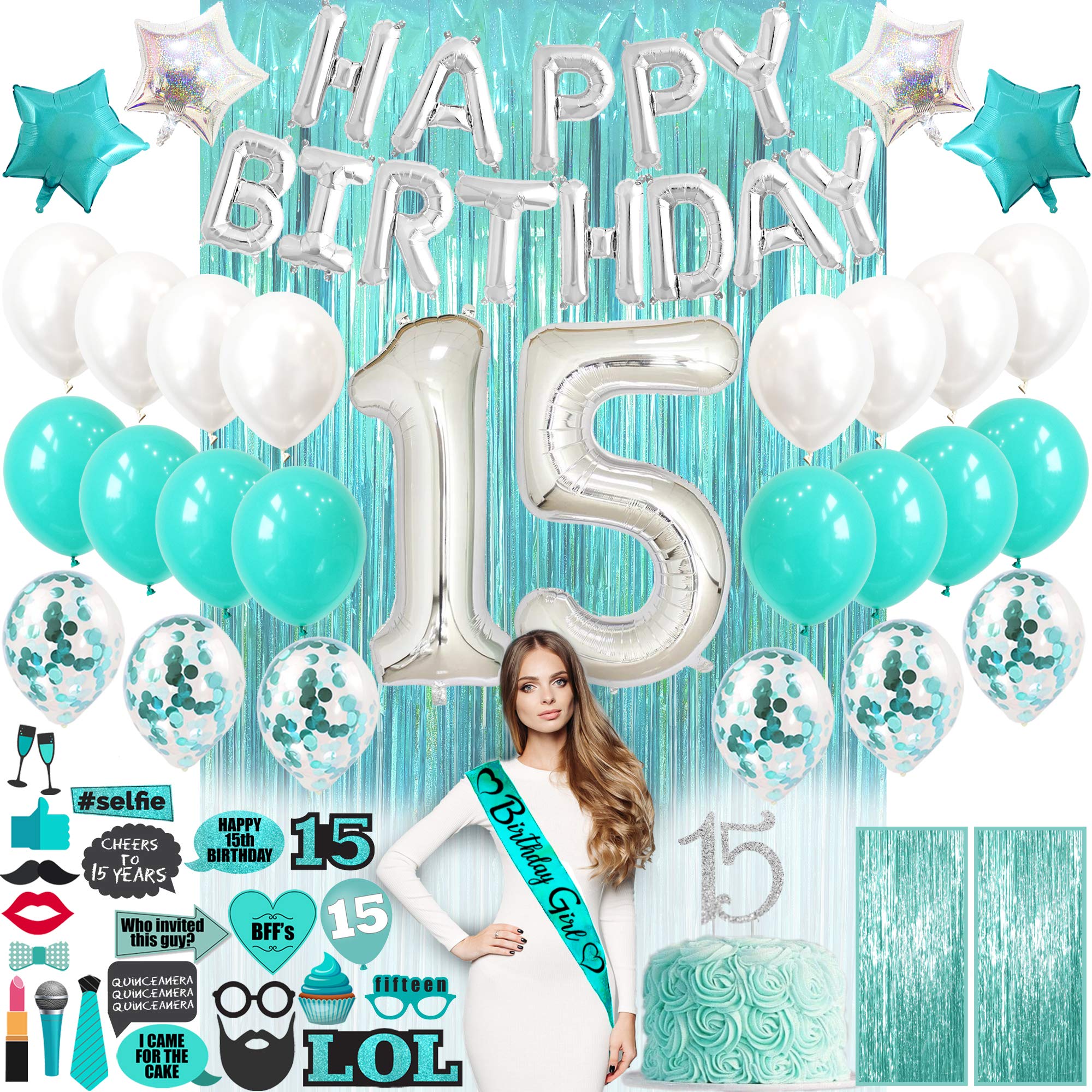 70-Piece 15th Birthday Party Decorations Kit for Girls - Quinceañera Decor, Happy 15th Birthday Supplies, Cake Topper & Gifts - Perfect for Sweet 16, Quinceañera Celebrations & Teen Birthday Parties