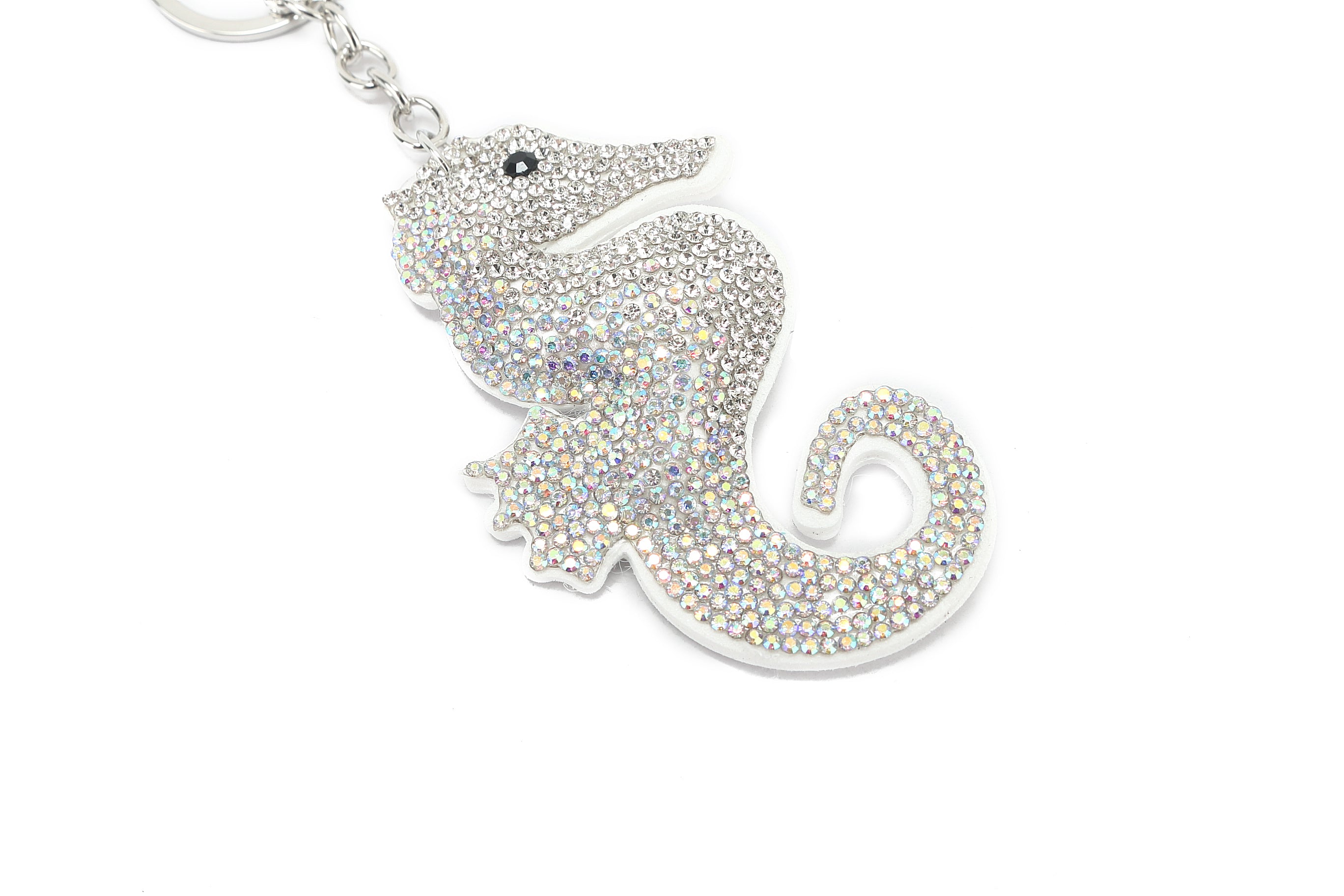 Crystal Seahorse Bag Charm - Elegant White Seahorse Pendant for Handbags, Backpacks & Keychains - Perfect Gift for Women & Girls