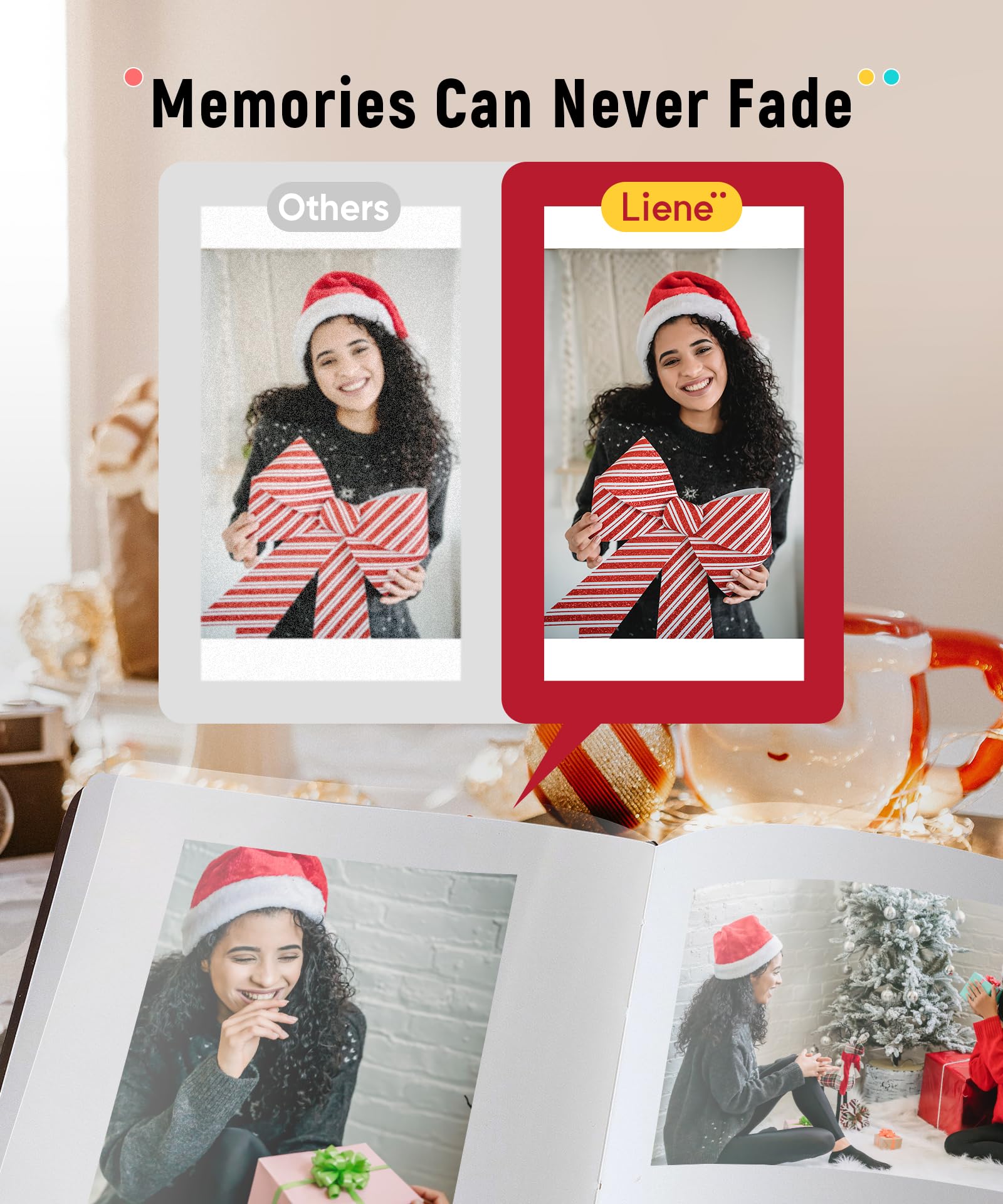 Liene 4x6'' Wi-Fi Photo Printer Bundle with 60 Sheets & 2 Ink Cartridges - Portable Dye-Sublimation Printer for iPhone, Android, Smartphone & Computer - Perfect for Home Use, Travel Photos & Instant Printing Memories