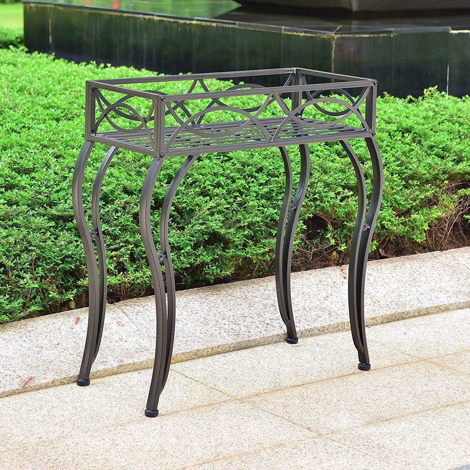 Segovia Iron Rectangular Plant Stand for Indoor & Outdoor Use - Durable Garden Decor for Patio, Balcony, Living Room | International Caravan
