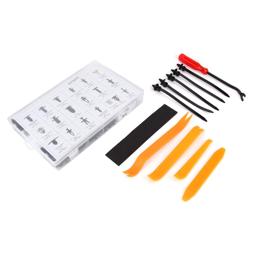 KIMISS 435Pcs Car Door Rivets Fasteners Kit - Door Trim Panel & Bumper Retainer Clips with Screwdriver Removal Tool Set | Auto Interior Repair & DIY Maintenance Accessories