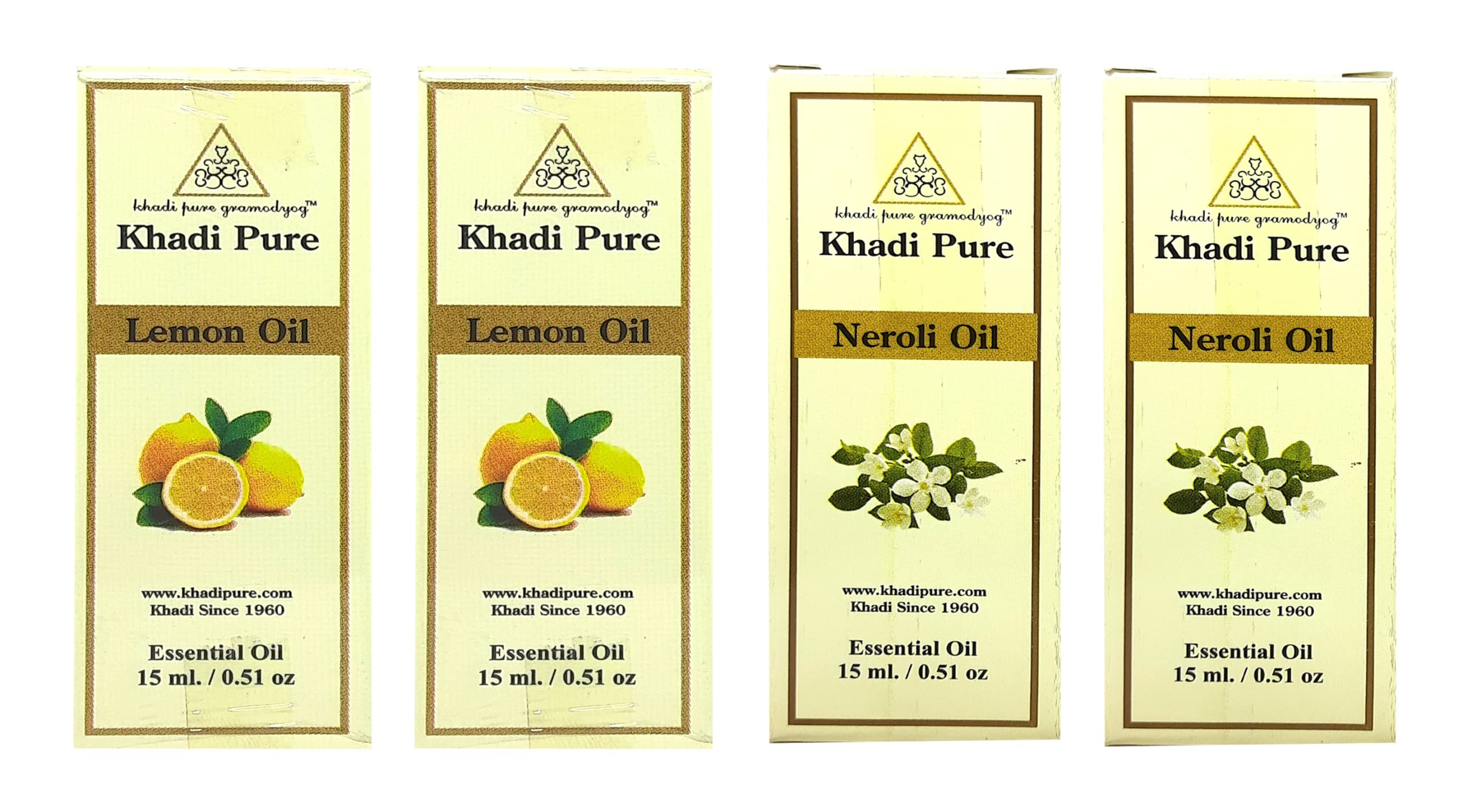 Khadi Pure Lemon & Neroli Essential Oil - 15ml (Pack of 4) | Natural Aromatherapy Oil for Relaxation, Skin Care & Diffuser Blends