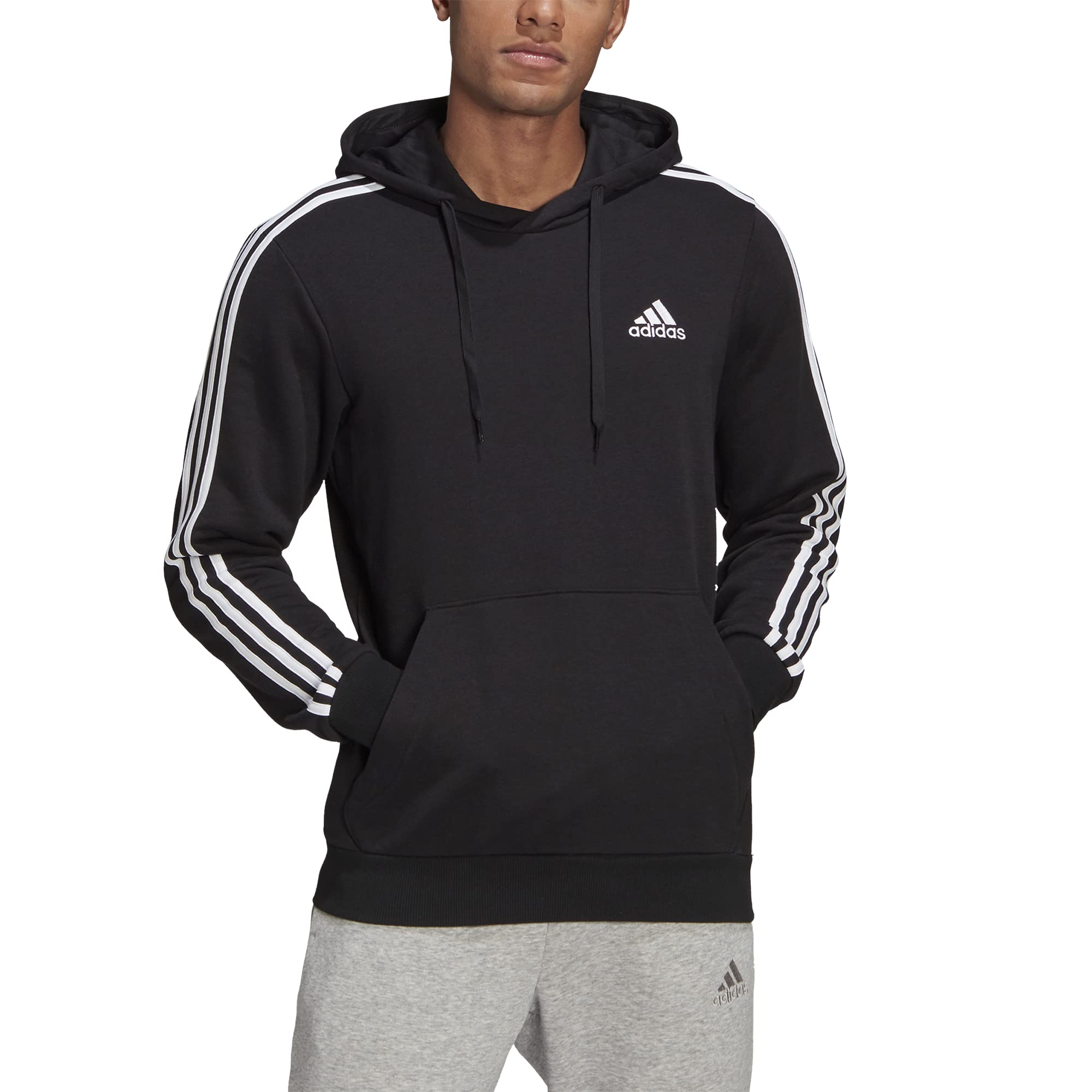 adidas Men's Essentials 3-Stripes French Terry Hoodie - Comfortable Pullover Sweatshirt for Casual Wear, Gym & Street Style | Athletic Fit Cotton Blend Hooded Sweater for Everyday Use