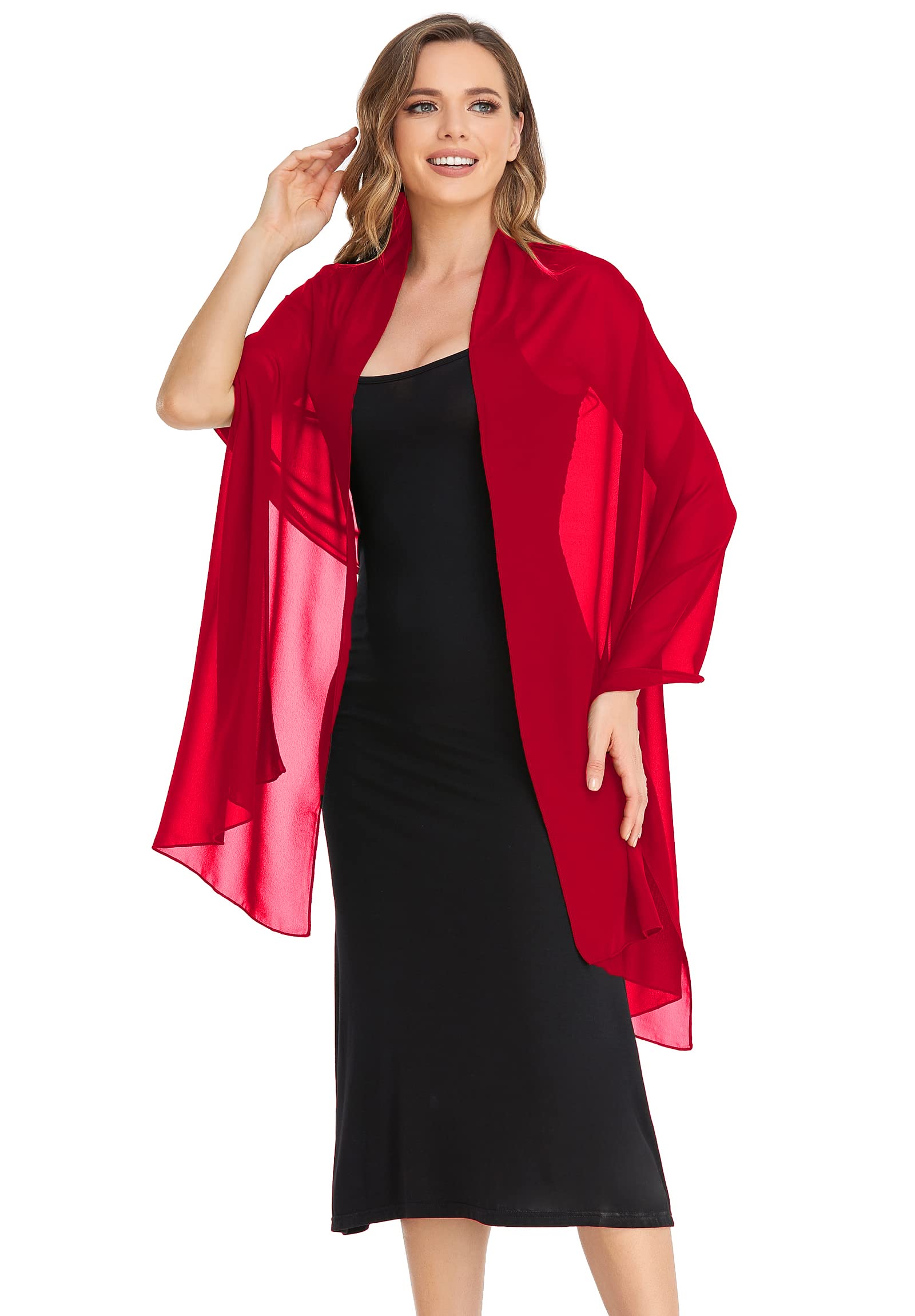 Elegant Sheer Chiffon Shawl Wrap for Women - Soft Silky Wedding Bridal Scarf - Perfect for Evening Dresses, Formal Events & Special Occasions