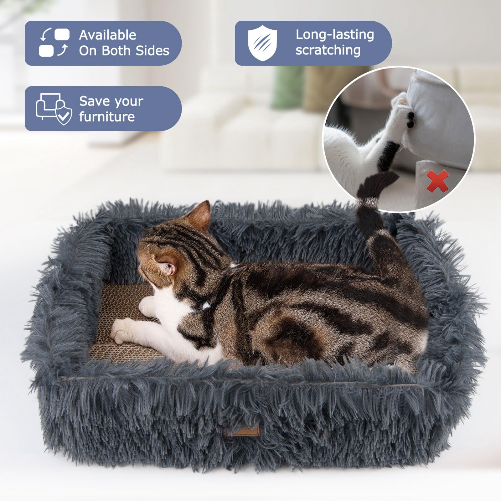 Premium Cat Scratcher Bed & Lounge Box - Large Corrugated Cardboard Scratching Pad with Removable Panels for Kittens & Adult Cats - Protects Furniture from Scratching (Dark Grey) - Perfect for Living Rooms, Bedrooms & Home Offices