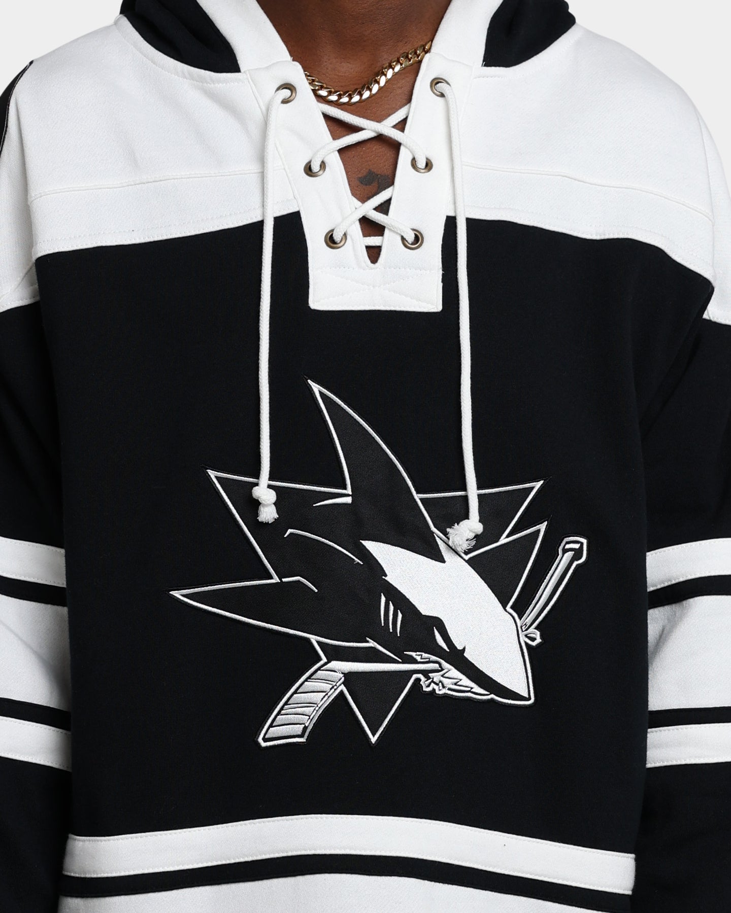 47 Brand San Jose Sharks Superior Lacer Hoodie - Men's NHL Hockey Team Pullover Sweatshirt - Jet Black - Perfect for Game Day & Casual Wear