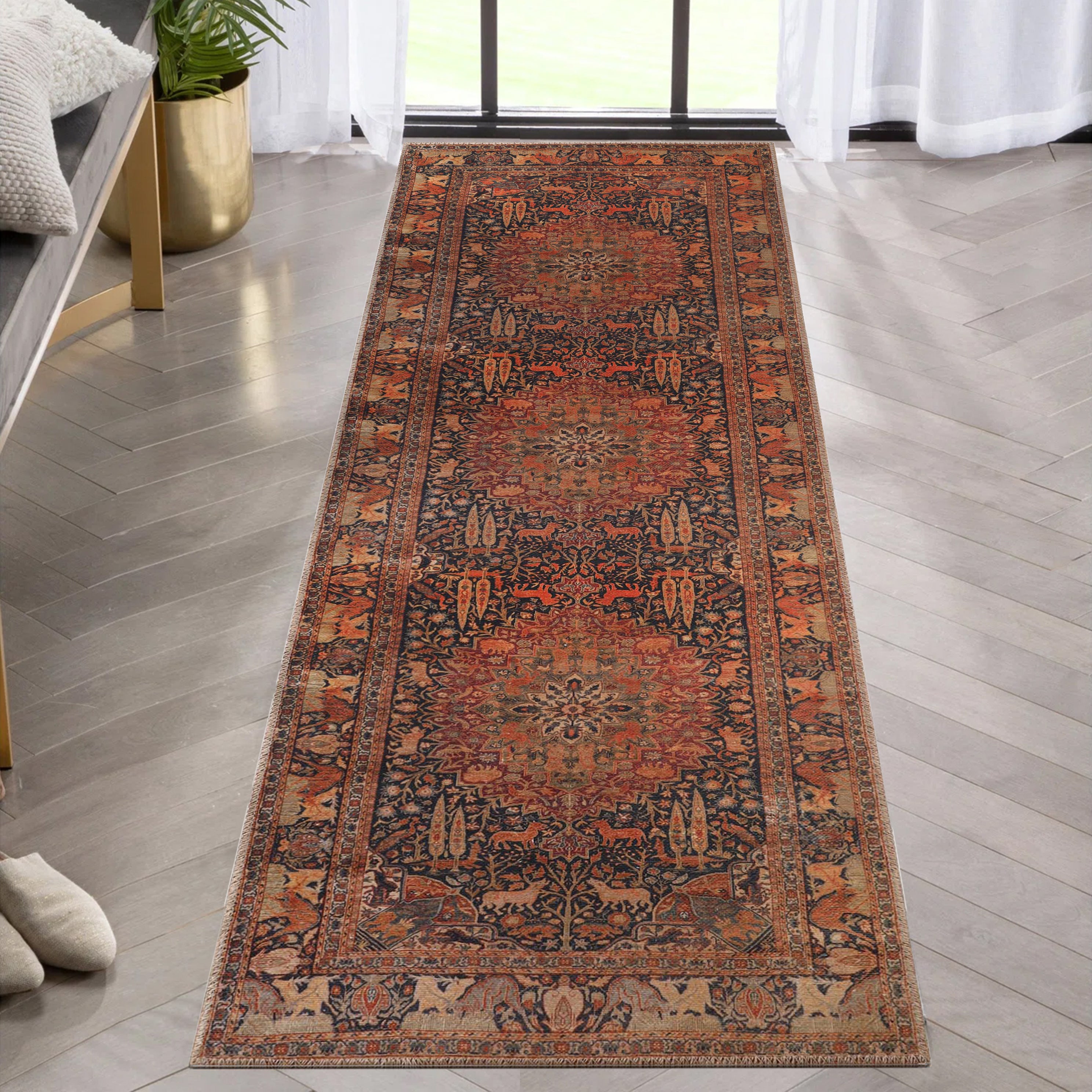 Bohemian Oriental Medallion Wildlife Indoor Area Rug or Runner - Non-Slip, Soft & Durable - Perfect for Living Room, Bedroom, or Hallway Decor