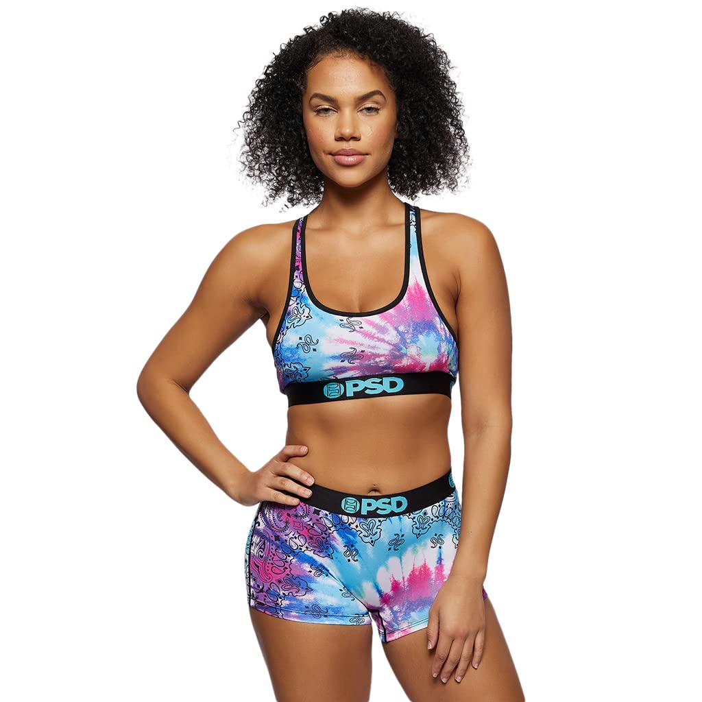 PSD Women's Bandana Print Sports Bra - Breathable Racerback Workout Top with Moisture-Wicking Microfiber Fabric for Yoga, Running & Gym