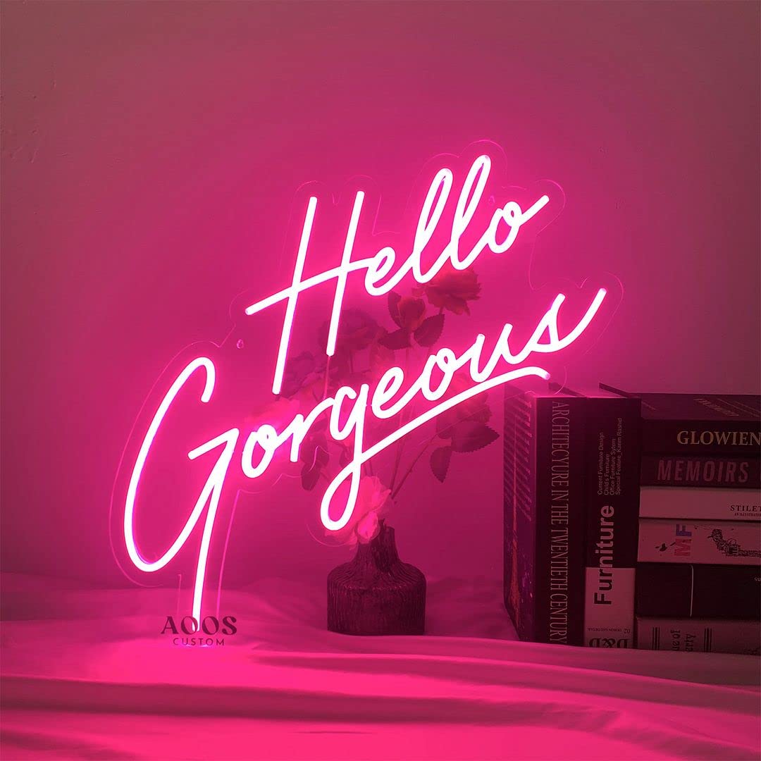 Custom Neon Signs for Room Decor - LED Neon Lights for Bedroom, Home, Wedding & Party Decor - Aesthetic Wall Art for Bathroom & Kitchen - Hello Gorgeous Sign - Perfect for Home Decor, Gift Giving & Instagrammable Spaces