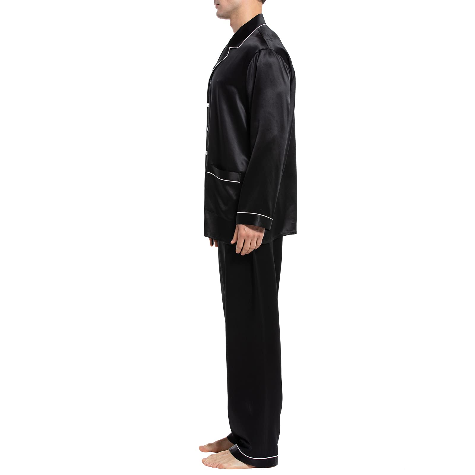 Luxury Men's Silk Pajama Set - 2PC Long Sleeve Button Down Sleepwear for Men | Soft & Breathable Silk PJs for Comfortable Sleep, Lounge & Relaxation at Home
