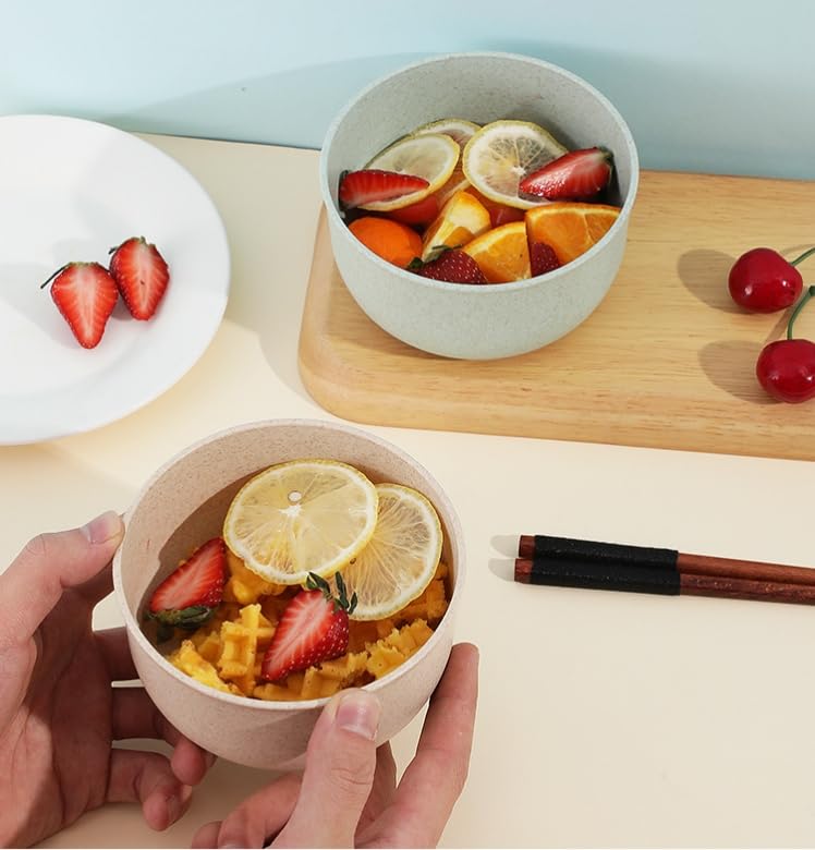 Eco-Friendly Wheat Straw Fiber Bowls - Unbreakable 4-Piece Set for Cereal, Salad & Soup | Dishwasher Safe Mixing & Serving Bowls Made with Rice Husk & Bamboo Fibers | Perfect for Kitchen, Camping & Picnics (Multicolor)