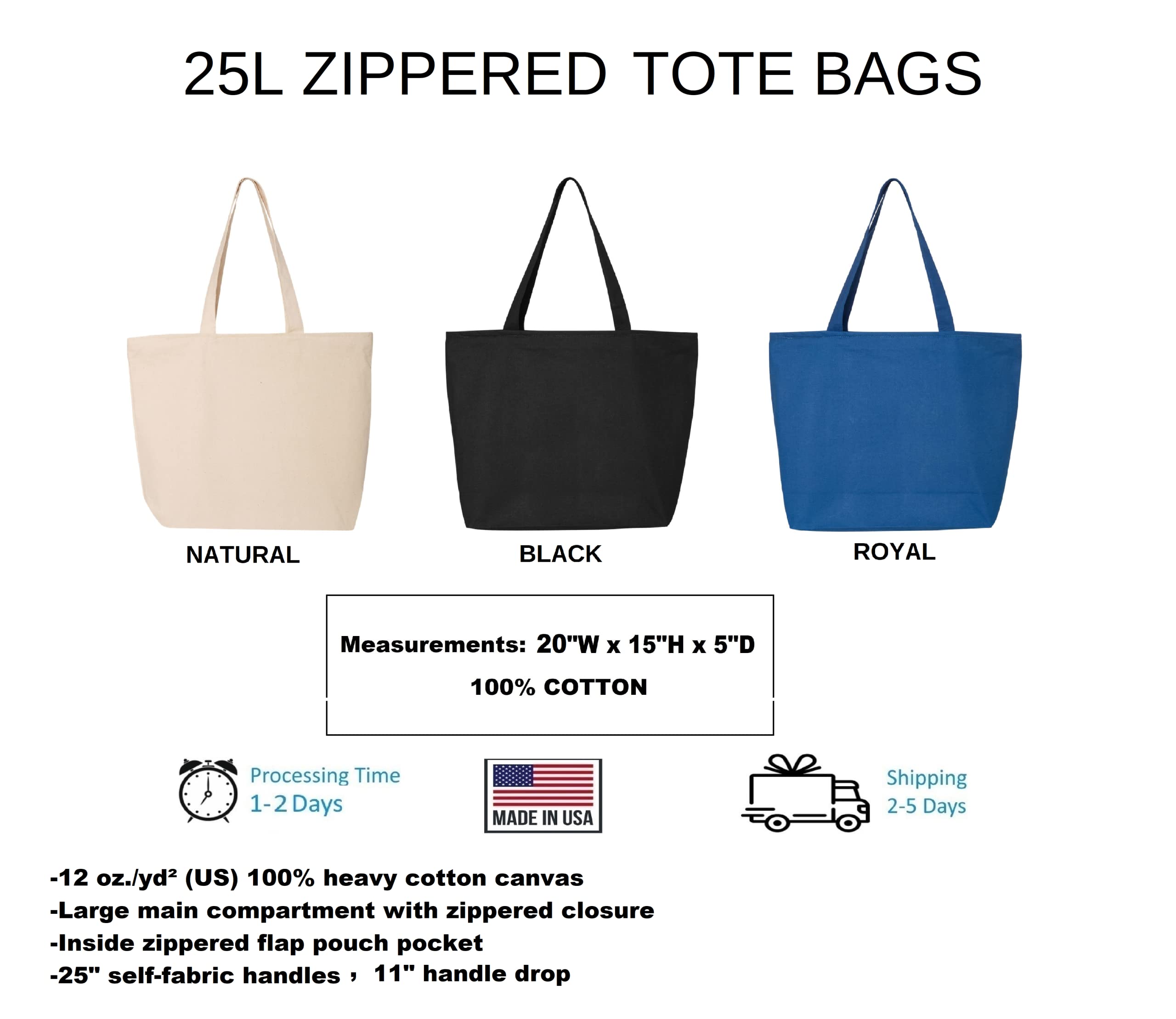 Custom Teacher Tote Bag with Zipper - 25L Large Canvas Bag for Teachers (20