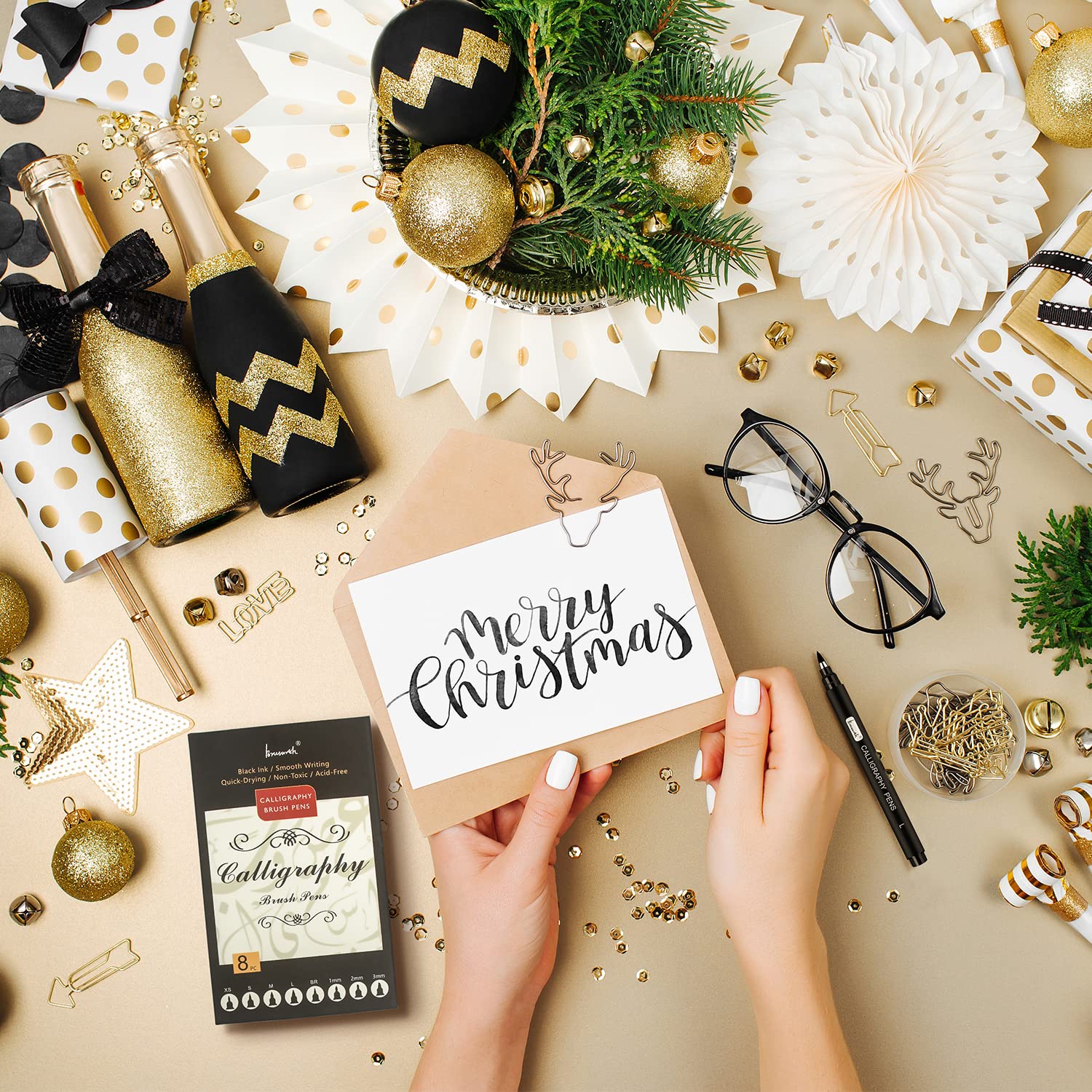 8-Size Calligraphy Pen Set for Beginners - Brush Lettering Pens for Handwriting, Art & DIY Projects - Perfect for Calligraphy, Journaling, Scrapbooking & Gift Wrapping