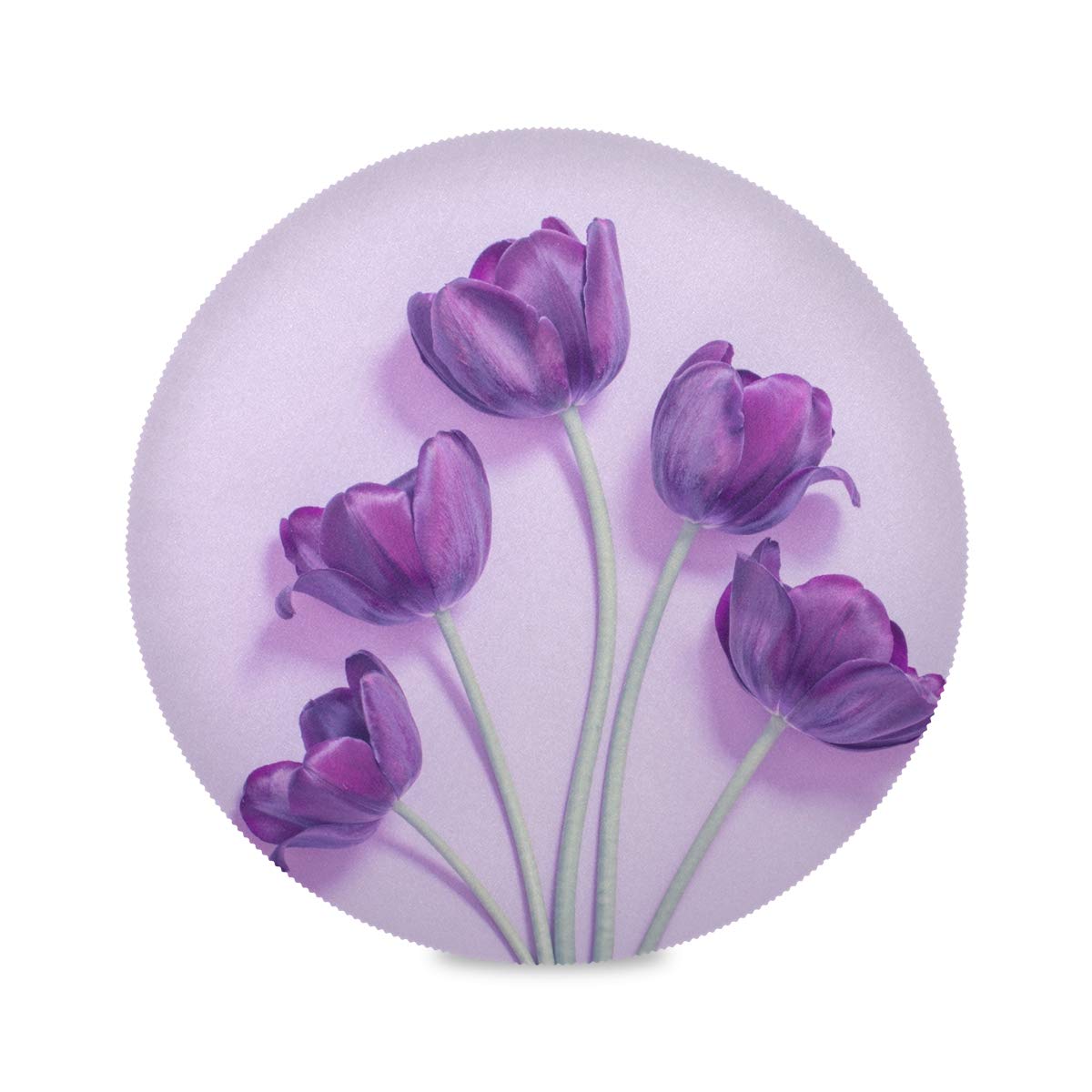 Blueangle Purple Tulips Round Placemats Set of 6 - Heat Resistant & Wipeable Polyester Table Mats for Dining, Kitchen, Party - Easy to Clean & Durable Home Decor