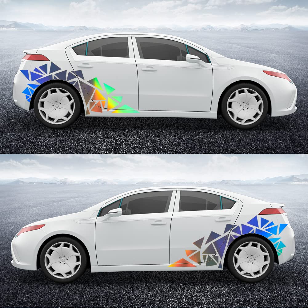 2 Pack Triangle Car Decals - Vinyl Stickers for DIY Car Body Graphics, Holographic Laser Design - Perfect for Car Customization, Windows, Laptops & Personalizing Accessories