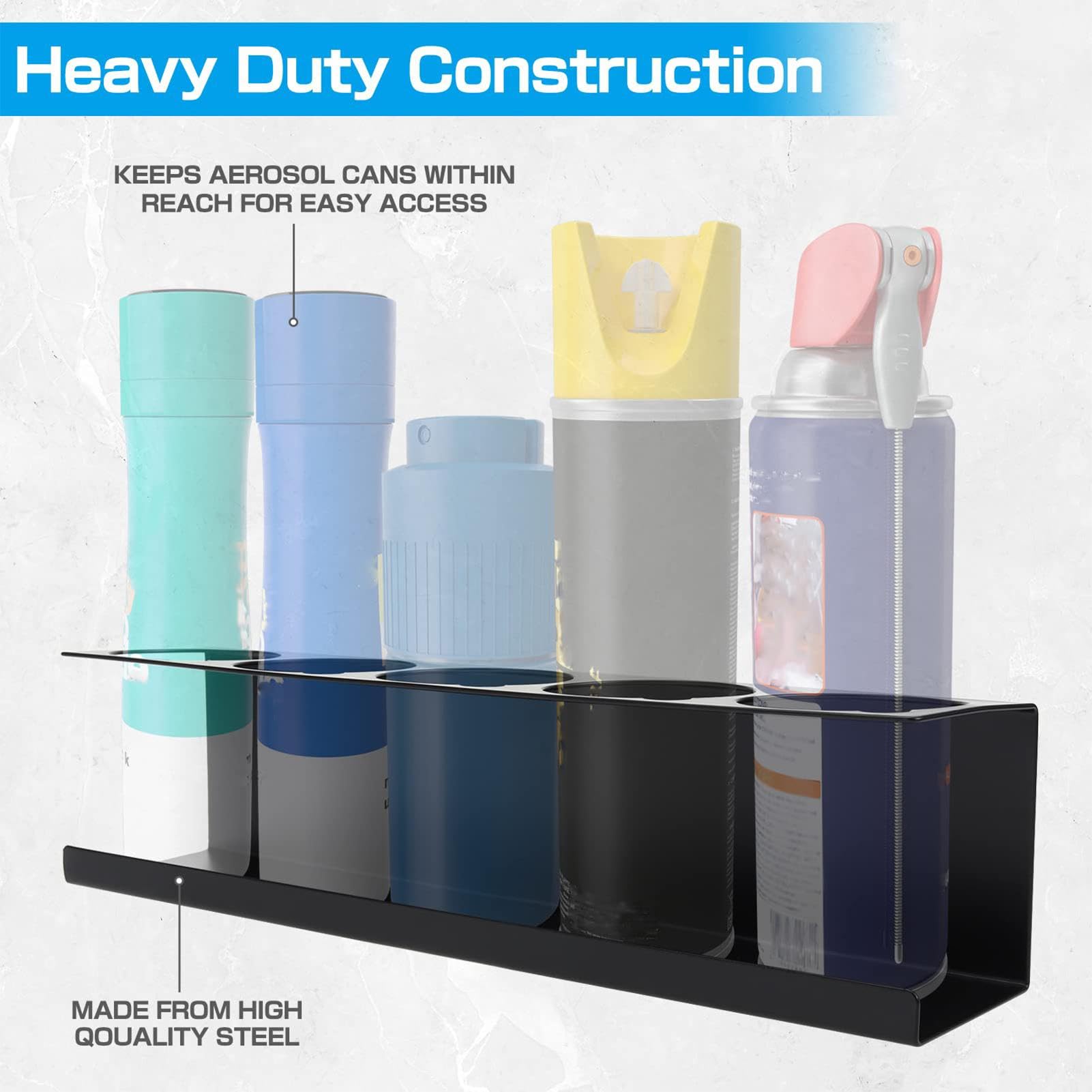 SHZONS Heavy Duty Steel Spray Can Holder - 5 Hole Paint Bottle Organizer Shelf for Aerosol Storage | Space-Saving Workshop & Garage Organization Solution | Perfect for DIY Projects, Auto Repair & Home Maintenance