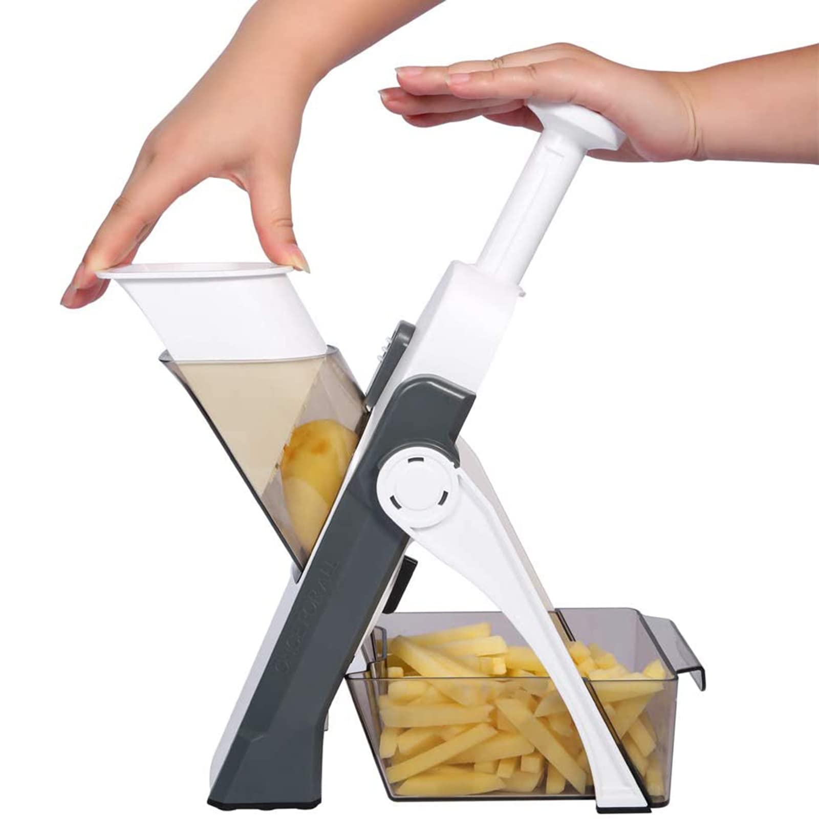 VGAGV Adjustable Mandoline Slicer for Vegetables & Fruits - 5-Blade Potato Onion Chopper with Safety Guard - Grey - Perfect for Meal Prep, Salad Making & Healthy Cooking