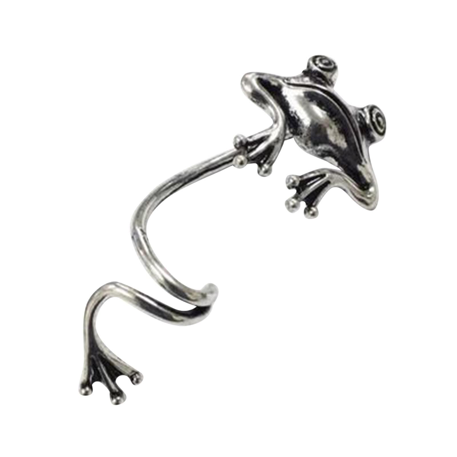 Retro Frog Earrings for Women - Cartoon Silver Frog Ear Cuffs, No Piercing Clip-On Hoop Earrings - Fun & Stylish Wrap Earrings for Girls, Teens - Perfect for Halloween, Cosplay, and Everyday Fashion Accessories