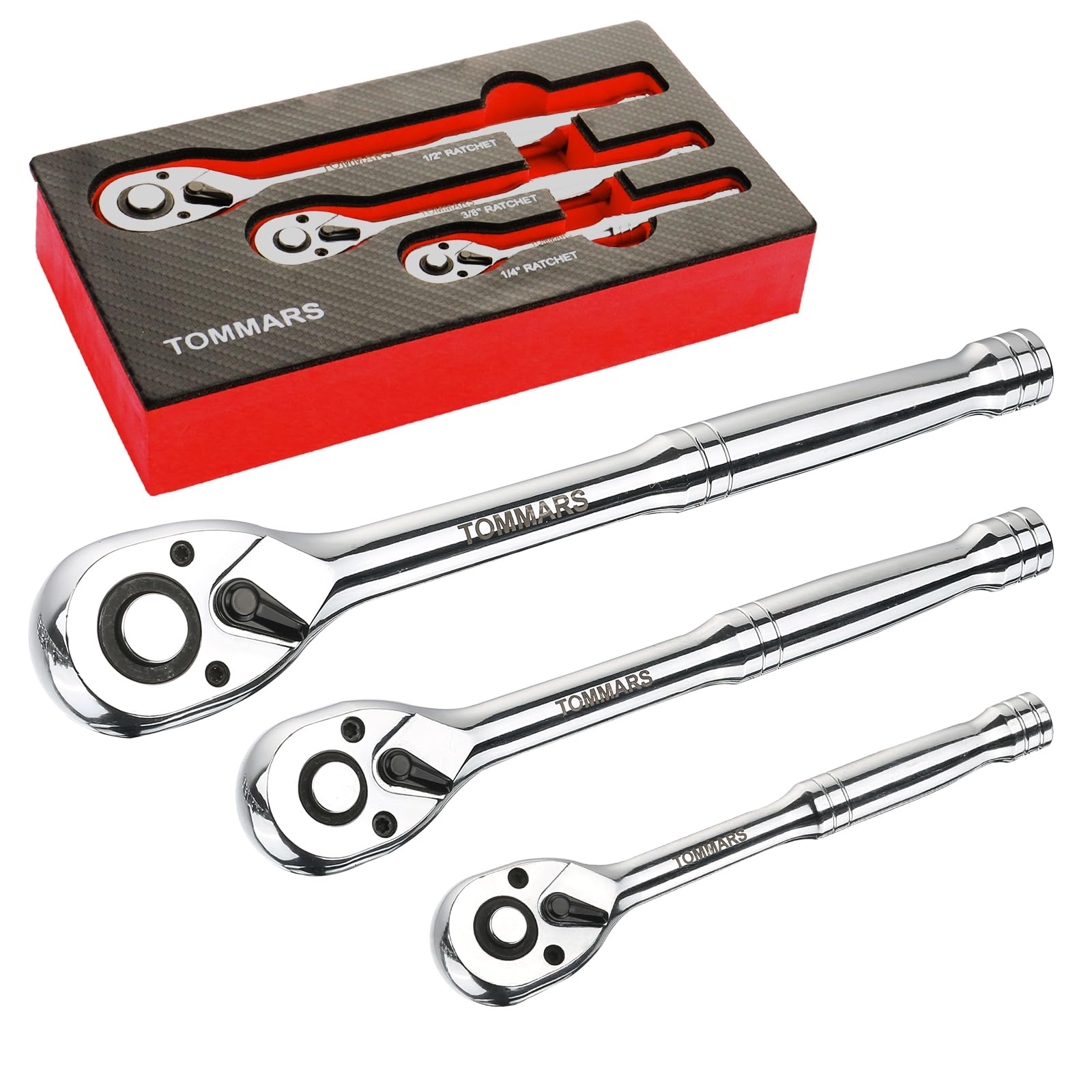 TOMMARS 72-Tooth Ratchet Socket Wrench Set - 1/4