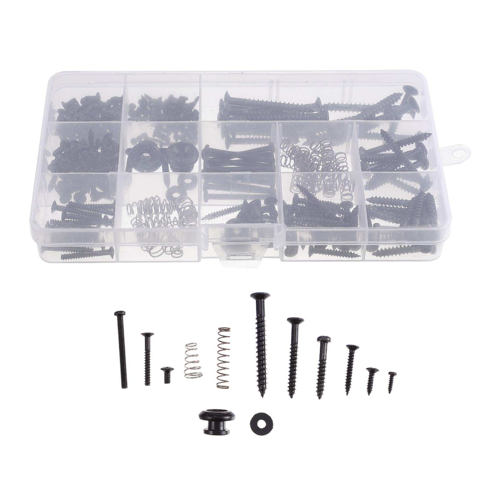 EXCEART 9-Piece Guitar Repair Screw Kit - Includes Guitar Spring, Strap Buttons, Mounting Tools for Electric Guitar Bridge, Pickup, Pickguard, Tuner & Neck Plate (Black) - Perfect for DIY Guitar Maintenance & Hardware Replacement