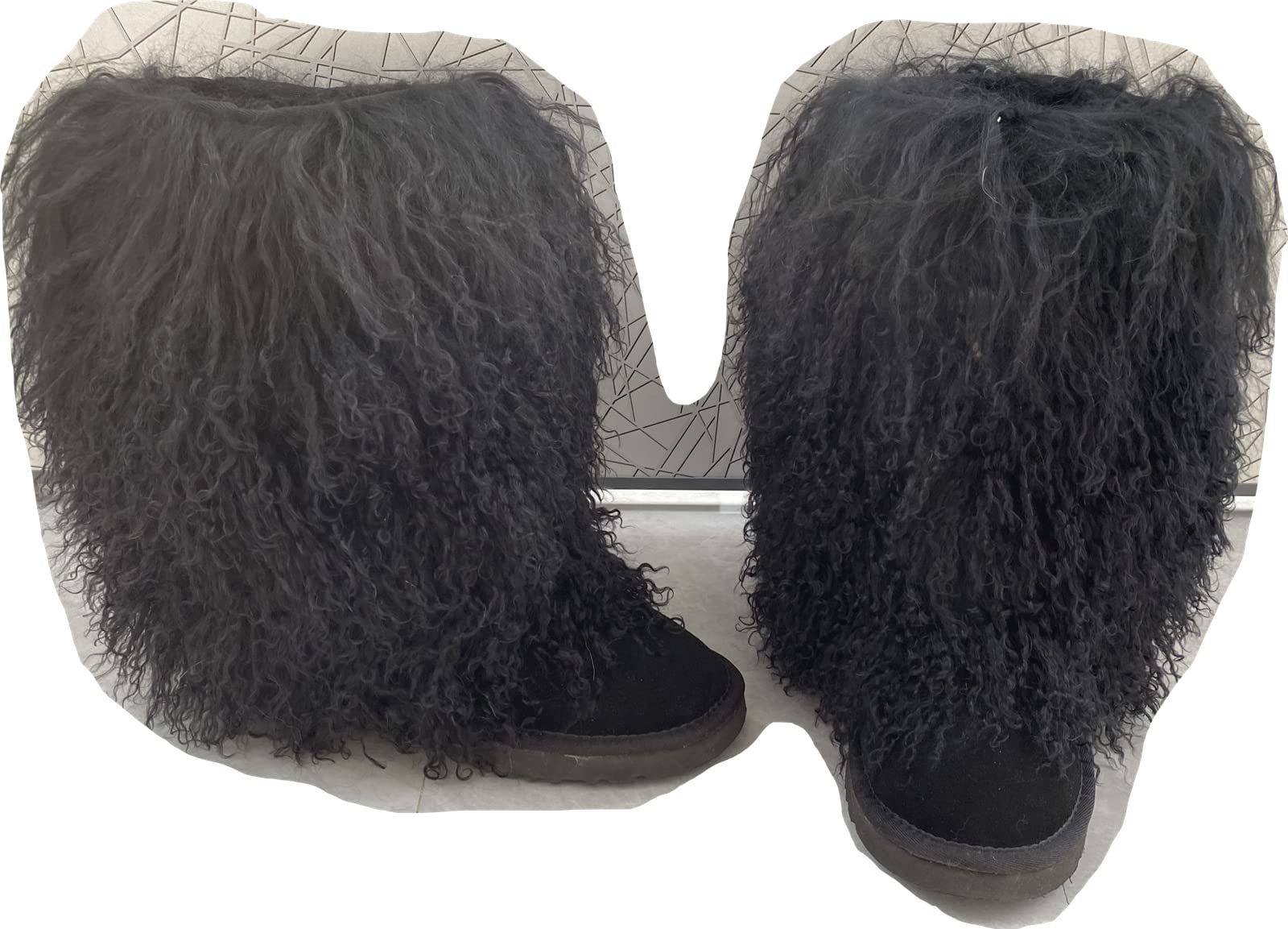 **Genuine Mongolian Lamb Fur Snow Boots for Women - Winter Warm Fuzzy Booties with Tibetan Sheep Fur Lining - Waterproof Mid Calf Yeti Boots for Outdoor & Indoor Use - Perfect for Snowy Days, Casual Wear & Fashion (Size 10, Black)**