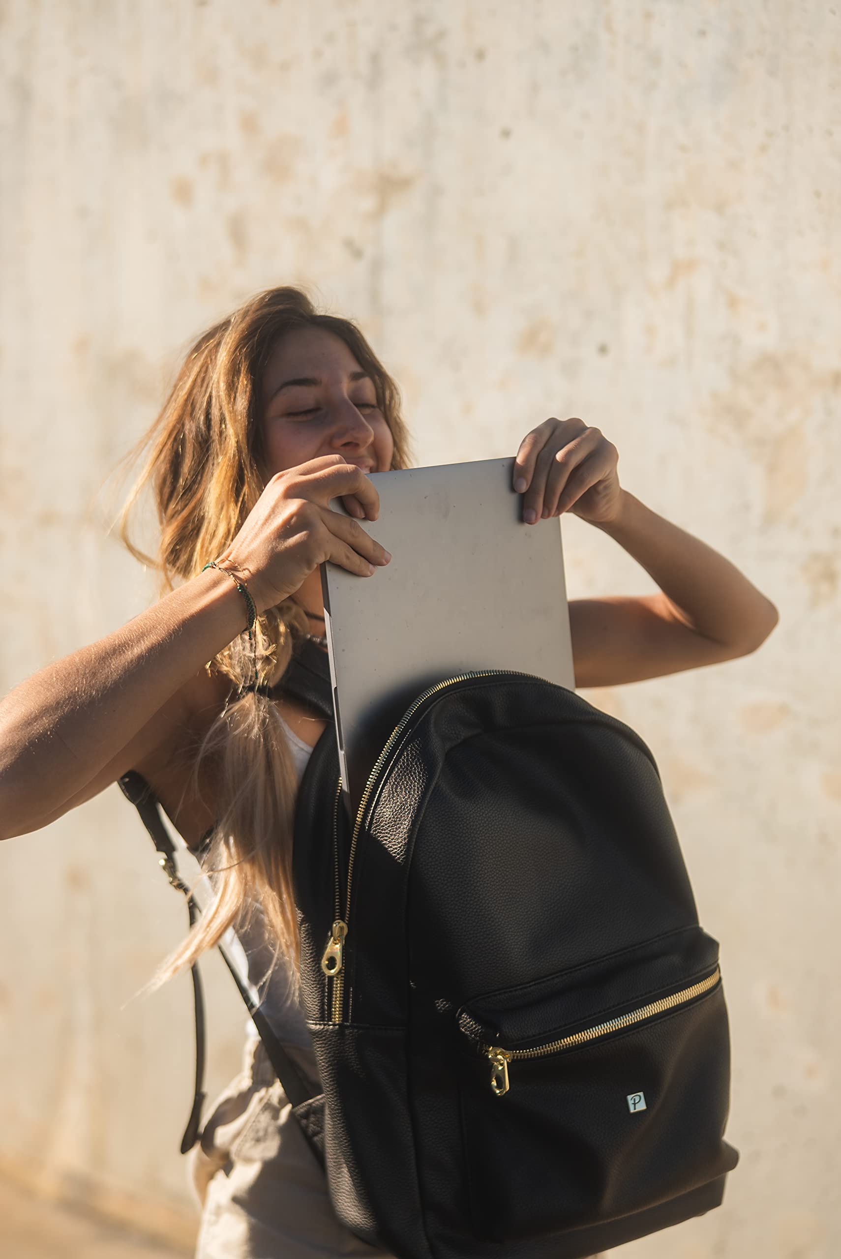 Stylish Vegan Leather Laptop Backpack for Women & Men - Mason Fashion Commuter Bag with Padded Shoulder Straps & Metal Zippers - Perfect for Travel, Business, School & Daily Use (Lux Tan)