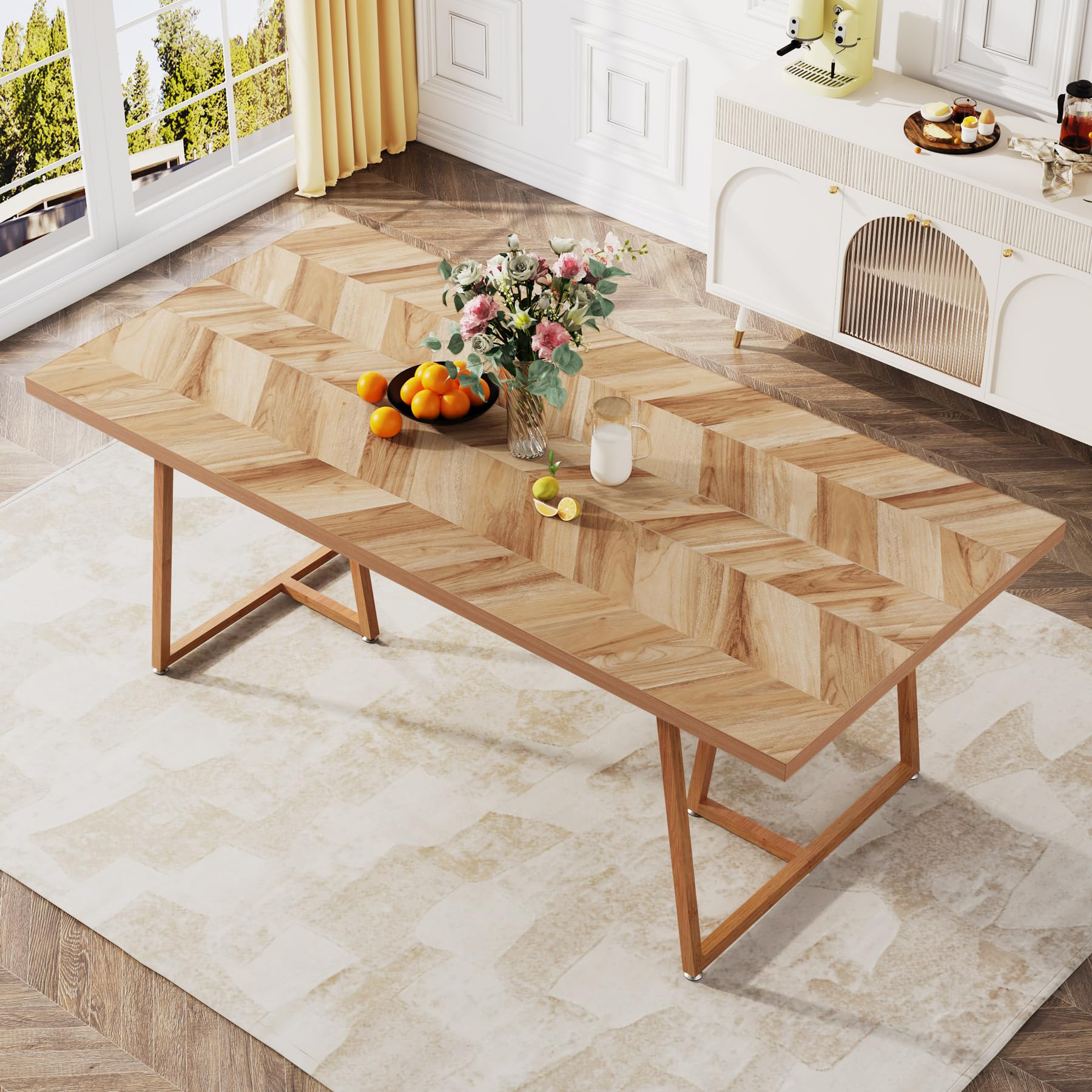 Tribesigns 70.9 Inch Solid Wood Farmhouse Dining Table for 6-8 People - Heavy Duty Rectangular Kitchen Table with Industrial Metal Legs - Walnut Finish Dining Room & Living Room Furniture - Ideal for Family Dinners, Entertaining Guests, Home Decor, and Small Space Dining Areas