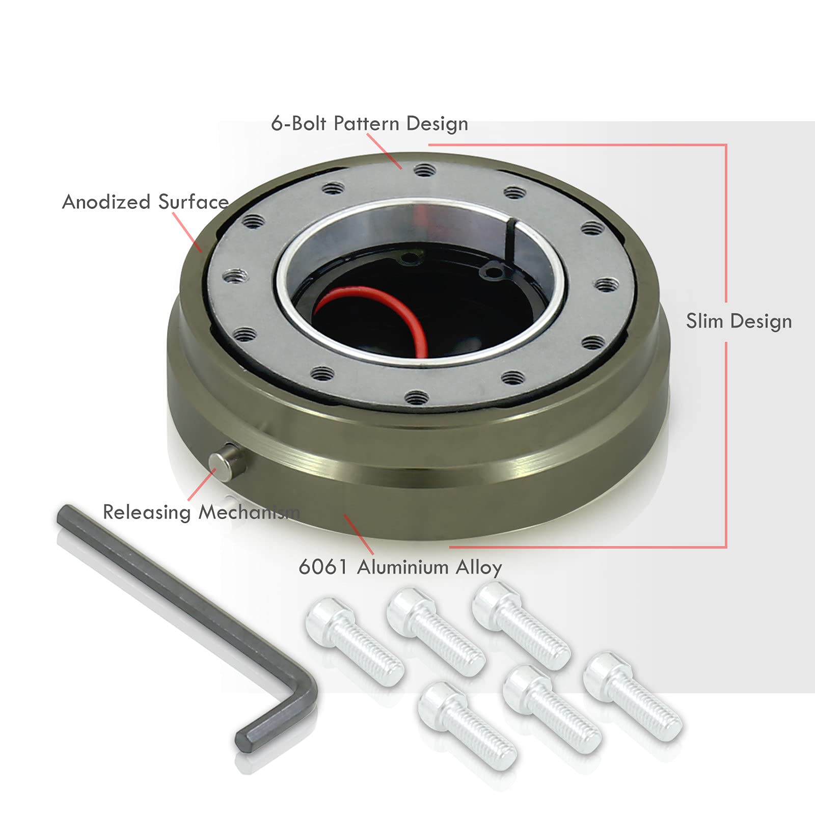 Universal JDM VIP USDM KDM EDM DTM 6-Bolt Quick Release Steering Wheel Adapter Hub Kit - Slim Aluminum Detachable Snap Off Boss for Aftermarket Wheels - Perfect for Racing, Drifting & Car Customization