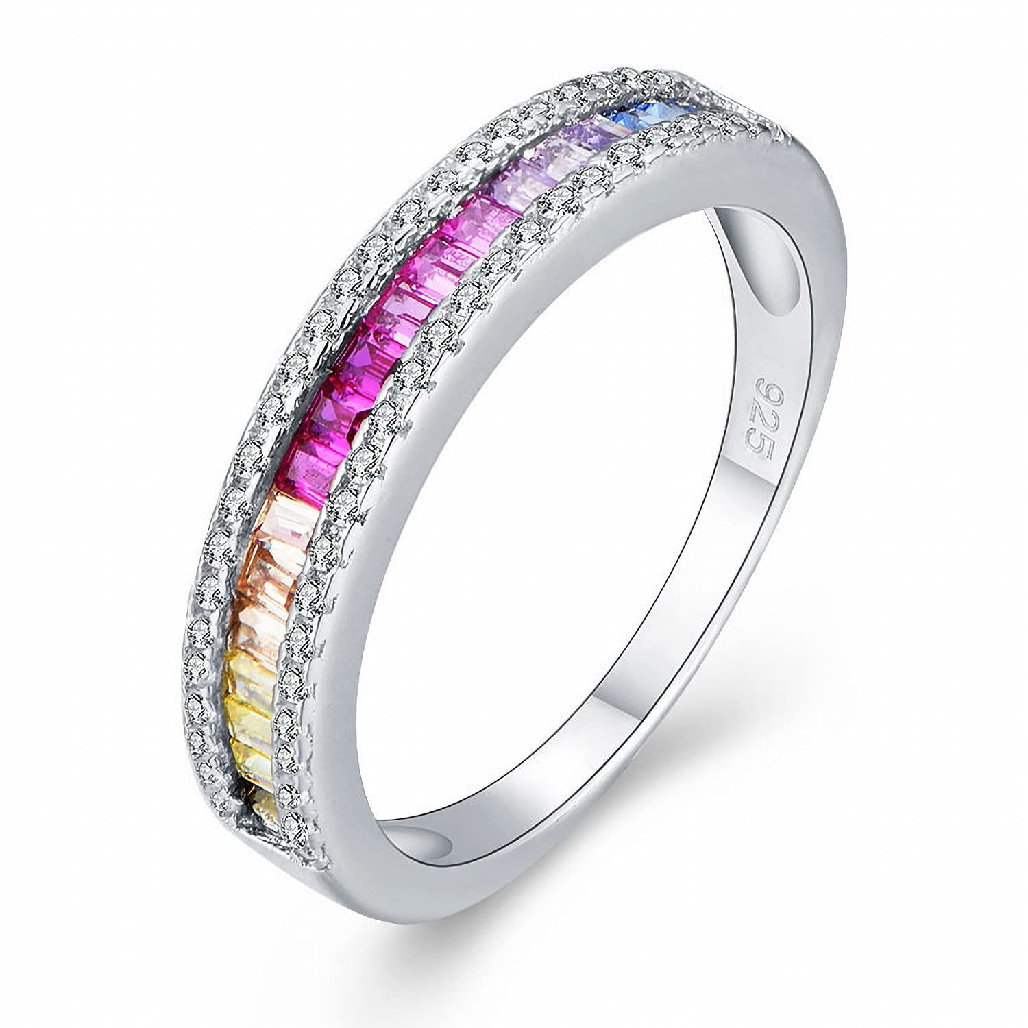 Trendy Women's Sterling Silver Knuckle Rings with Colorful Cubic Zirconia - Elegant Fashion Jewelry for Parties, Dating & Everyday Wear