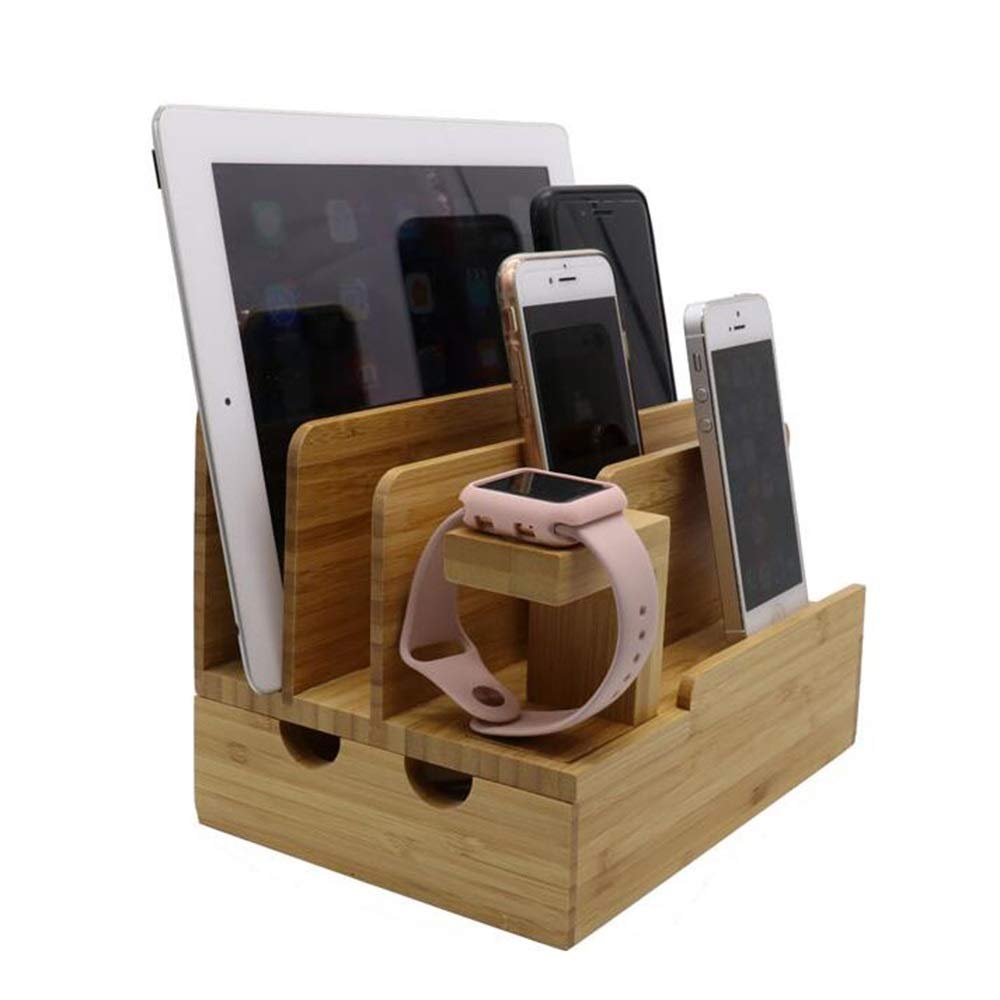 Jcnfa Multi-Device Charging Station & Desktop Organizer - Large Capacity Bamboo Cord Holder for iPhone, iPad, Tablets & Smartphones - Durable Eco-Friendly Design (2 Size Options) - Perfect for Home Office, Bedroom & Workspace Organization
