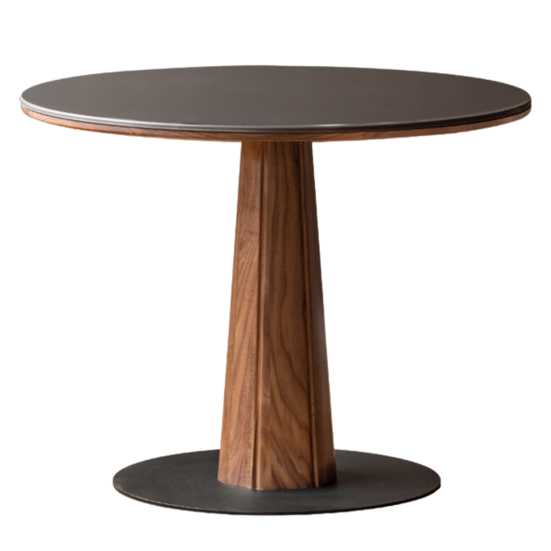 46.9x46.9х29.8 inch / 119.6x119.6x75.8 сm / rich dark walnut color / pure black slab round table