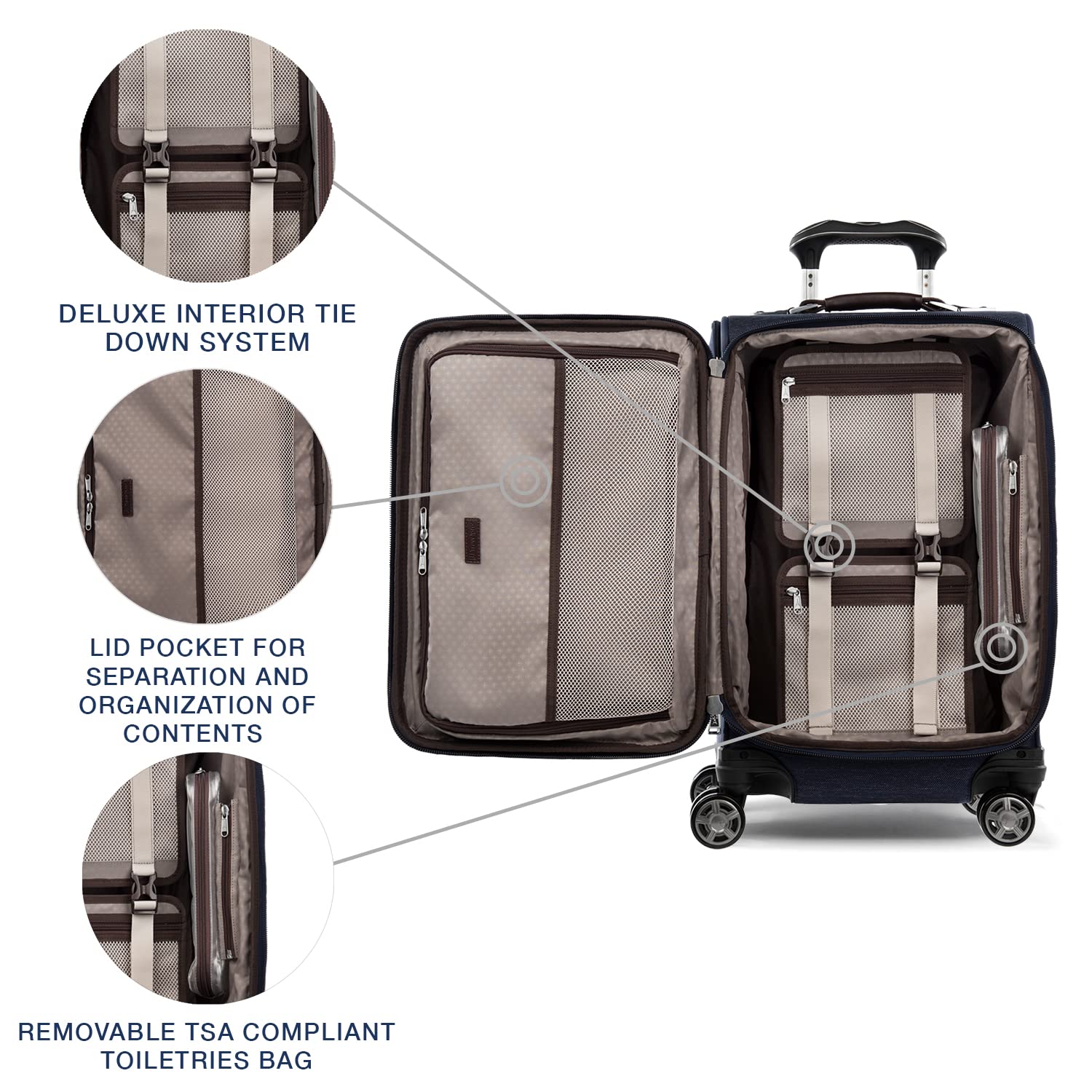 Travelpro Platinum Elite Expandable 20-Inch Carry-On Luggage with 8 Spinner Wheels, USB Port & Laptop/Tablet Sleeves - Navy Blue Suitcase for Men & Women | Perfect for Business Trips & Weekend Getaways