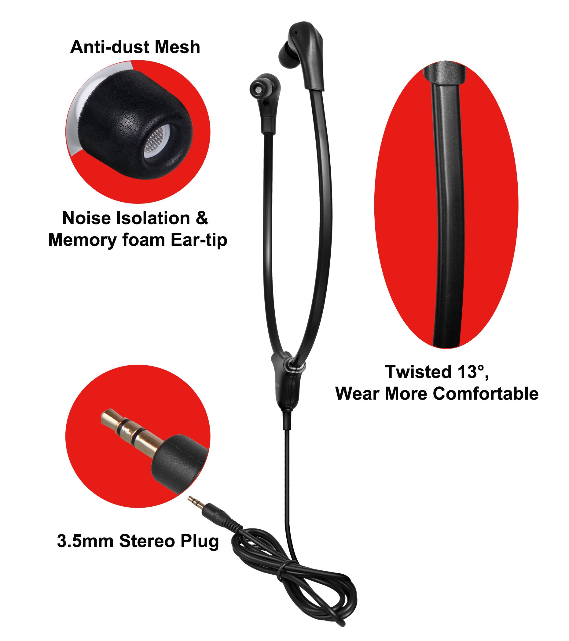 SIMOLIO Wired Noise Isolating Stethoscope Headset with Soft Eartips - Replacement Under-Chin Earphones for Wireless TV Speaker SM-621/SM-621D - Perfect for Quiet TV Watching, Gaming & Home Theater Use