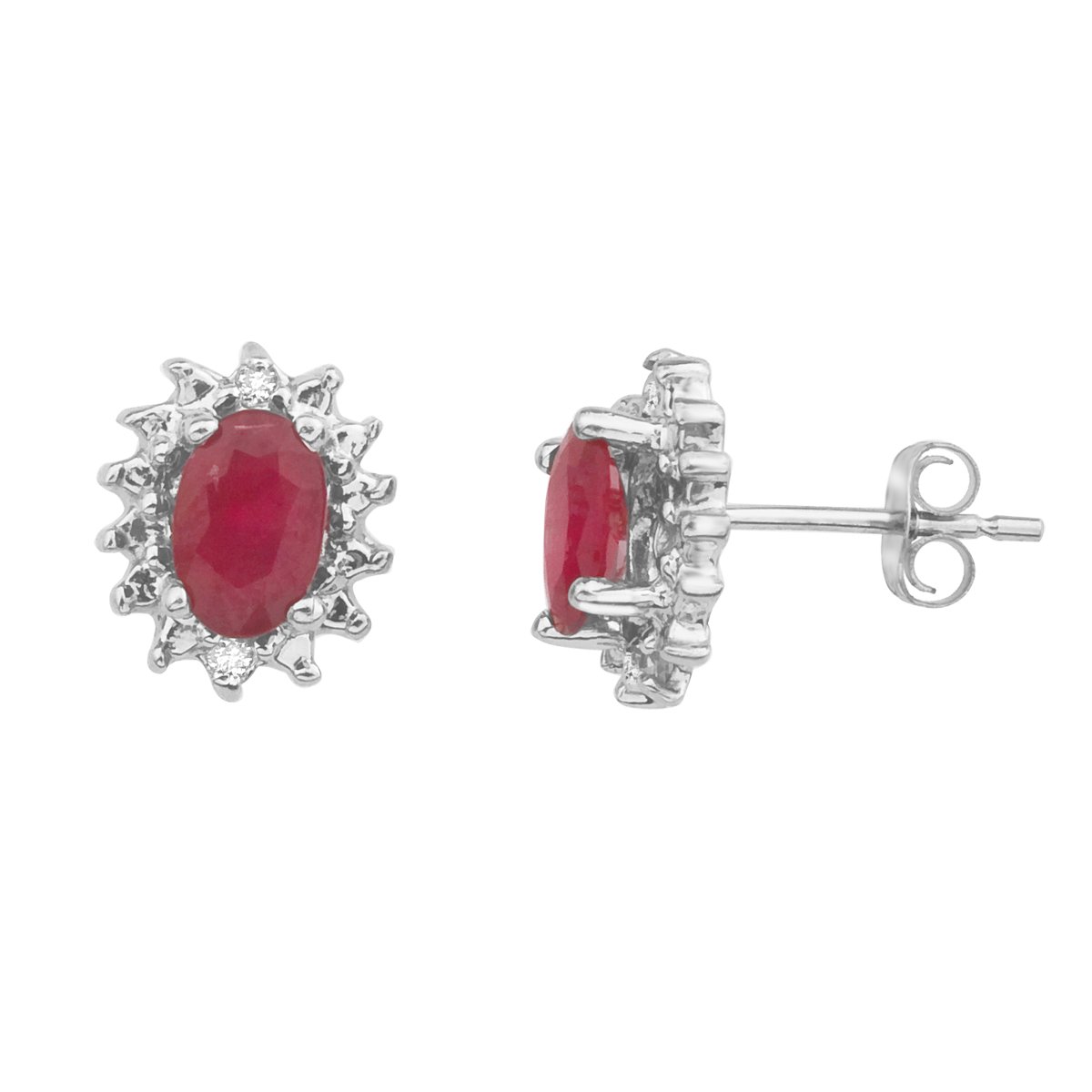 10K White Gold Ruby and Diamond Stud Earrings for Women - Elegant Gift for Anniversary, Birthday & Special Occasions