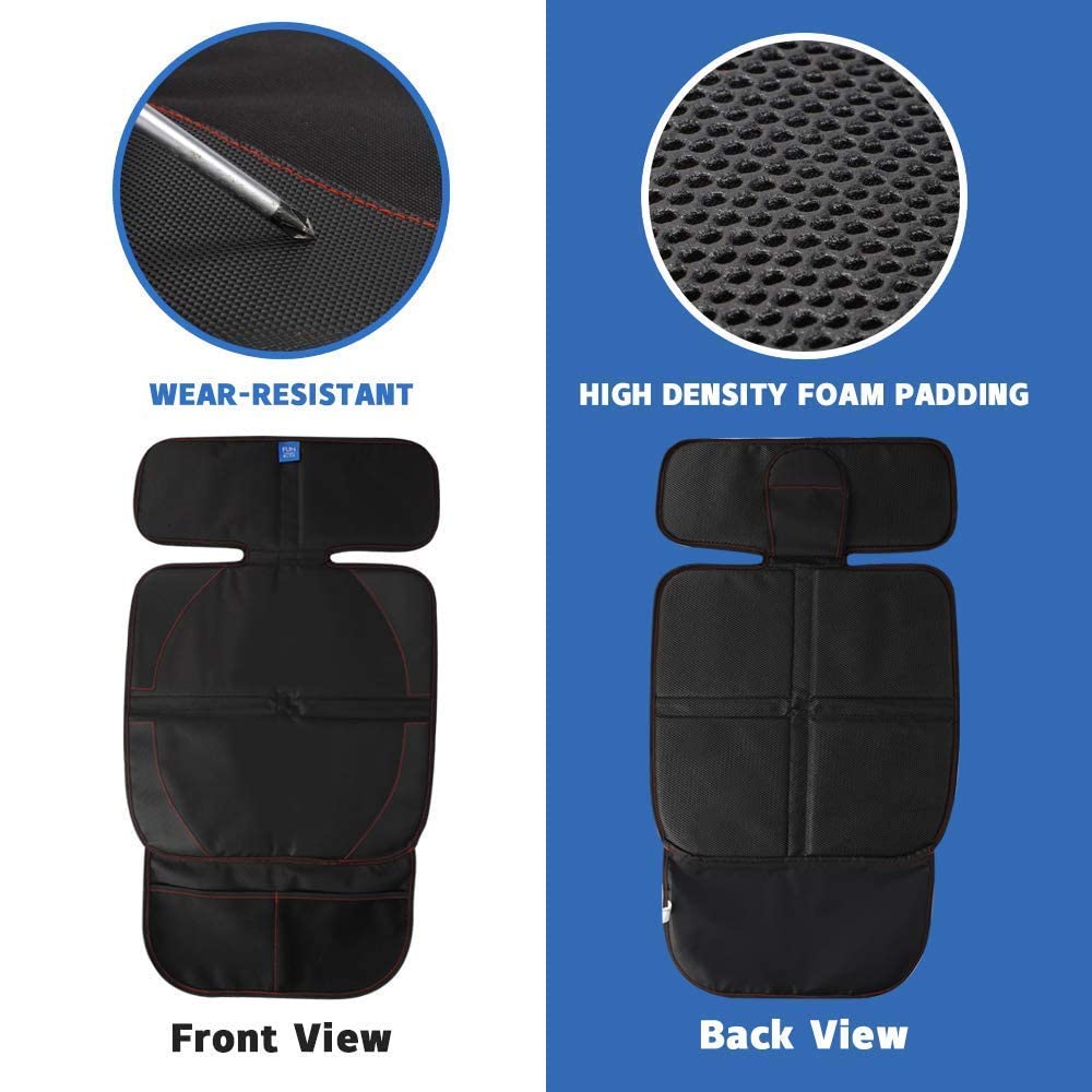 FunBliss Premium Car Seat Protector for Child Safety Seats - Thickest Padding Auto Seat Cover Mat to Protect Leather & Fabric Upholstery, PVC Leather Reinforced Corners - Perfect for Baby Car Seats, Strollers & Travel Accessories