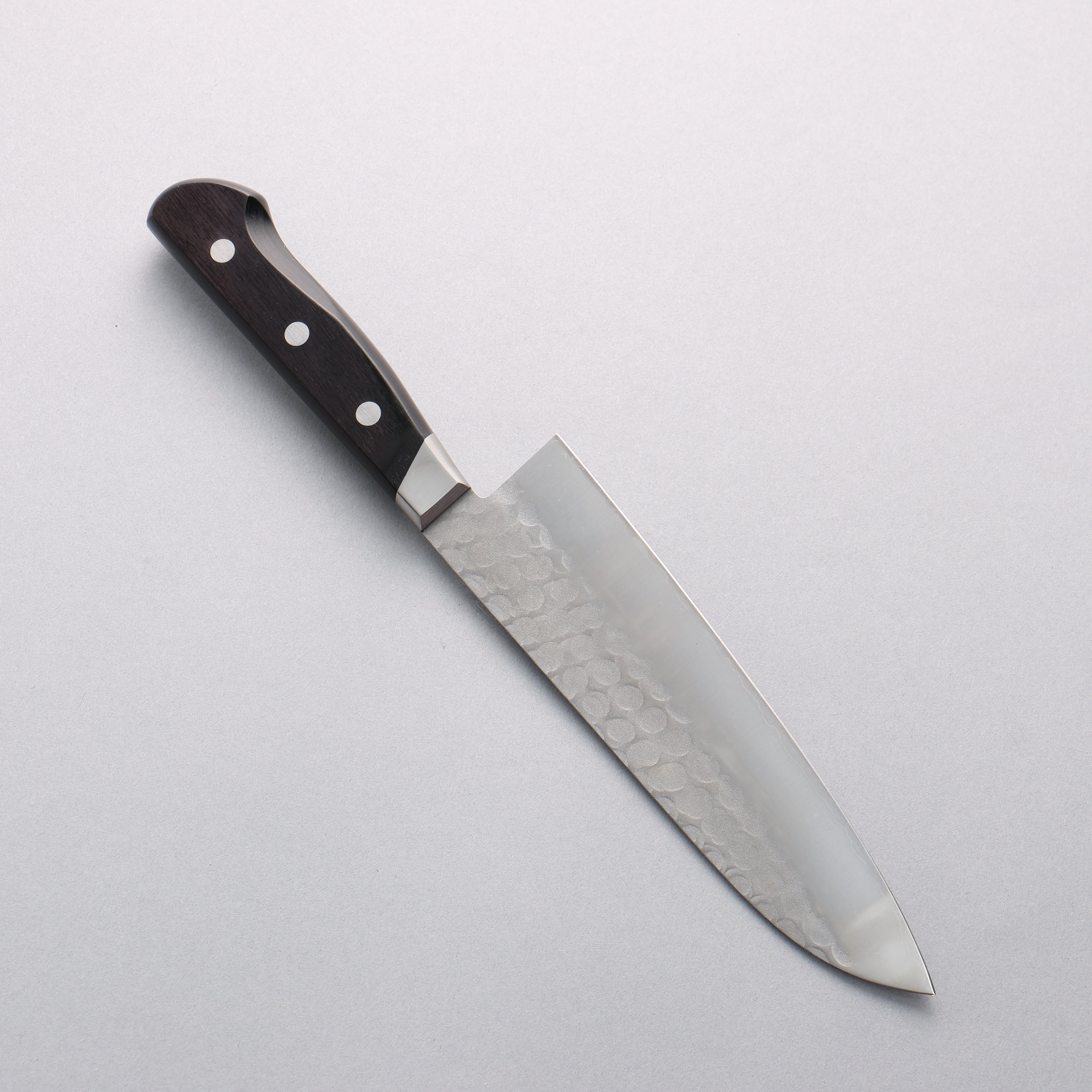 Premium Seisuke Blue Steel No.2 Nashiji Hammered Santoku Knife 180mm - Black Pakkawood Handle - Japanese Kitchen Knife for Professional Chefs & Home Cooking - Perfect for Slicing, Dicing & Chopping Vegetables, Meat & Fish