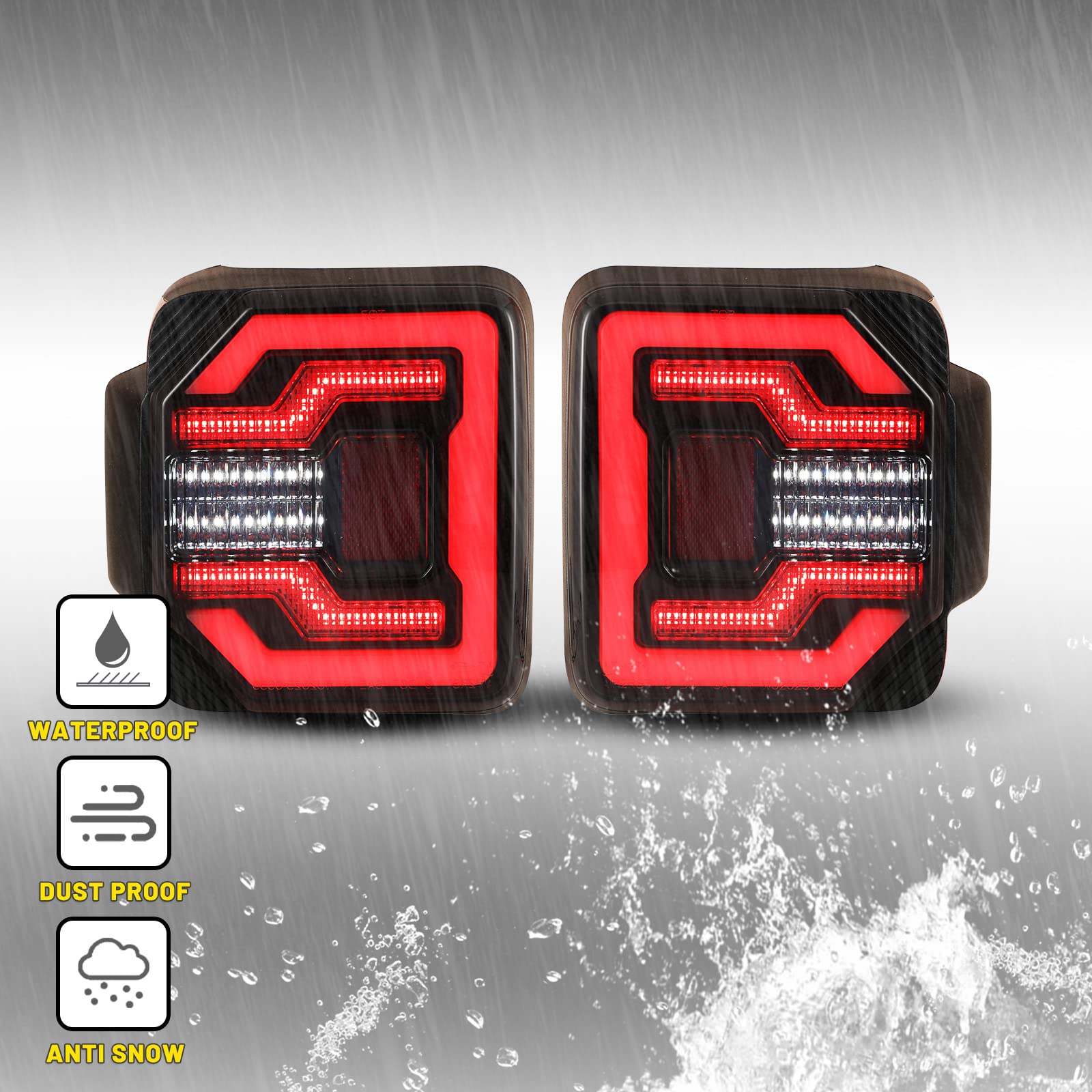 AUTOWIKI LED Tail Lights for 2018-2025 Jeep Wrangler JL & 2021-2025 Wrangler 4XE Plug-in - Black Housing with Clear Lens - Direct Replacement Pair (Left & Right) - Perfect for Off-Roading, Night Driving & Vehicle Customization