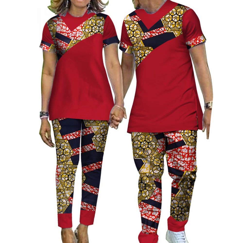 Stylish African Print Wax Women's Pants & Shirt 4-Piece Set - Casual Couple Outfits for Date Night, Beach Vacation & Cultural Events