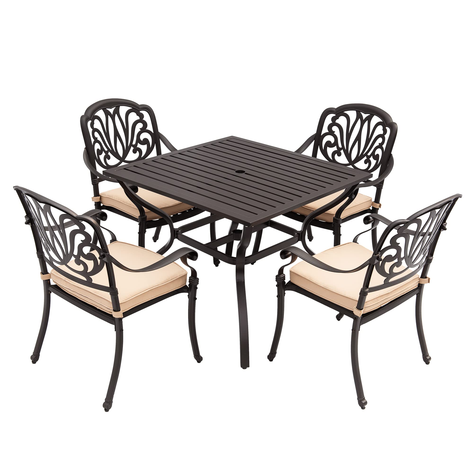 LAUREL CANYON 5-Piece Outdoor Patio Dining Set - Cast Aluminum Furniture with 4 Stackable Chairs & Square Table (1.97