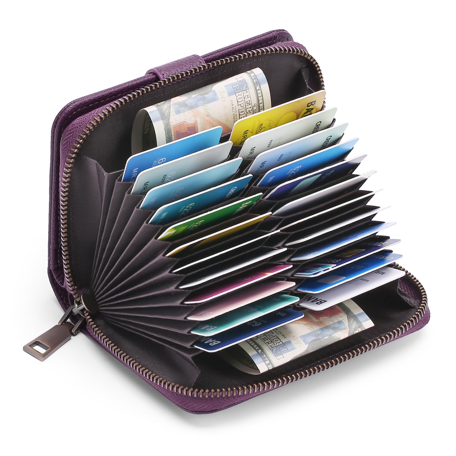 GAEKEAO RFID Leather Card Holder for Women - 32 Slots Bifold Wallet with Wristlet (Perfect for Travel & Daily Use)