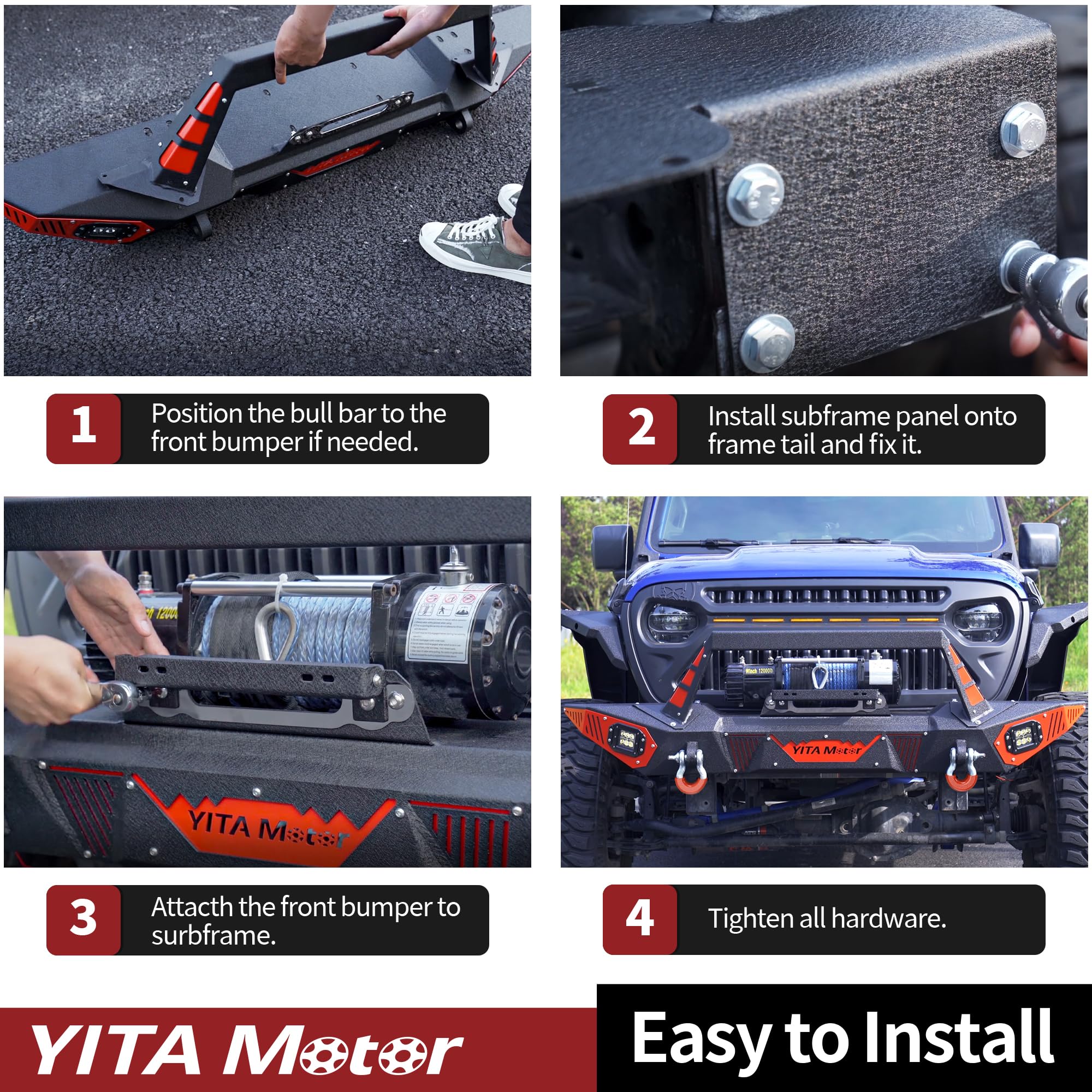 YITAMOTOR Front Bumper for 2018-2025 Jeep Wrangler JL & Unlimited, 2020-2025 Jeep Gladiator JT - Heavy Duty Winch-Ready Bumper with LED Light Mounts, D-Rings & License Plate Bracket | Perfect for Off-Roading, Overlanding & Jeep Modifications