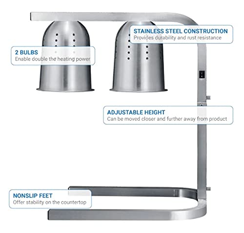 GS1670 Adjustable Heat Lamp - Stainless Steel Commercial Food Warmer with 4 Height Settings & Dual Bulbs | Non-Skid Feet for Safety | Perfect for Catering, Buffets, Restaurants & Food Service Stations