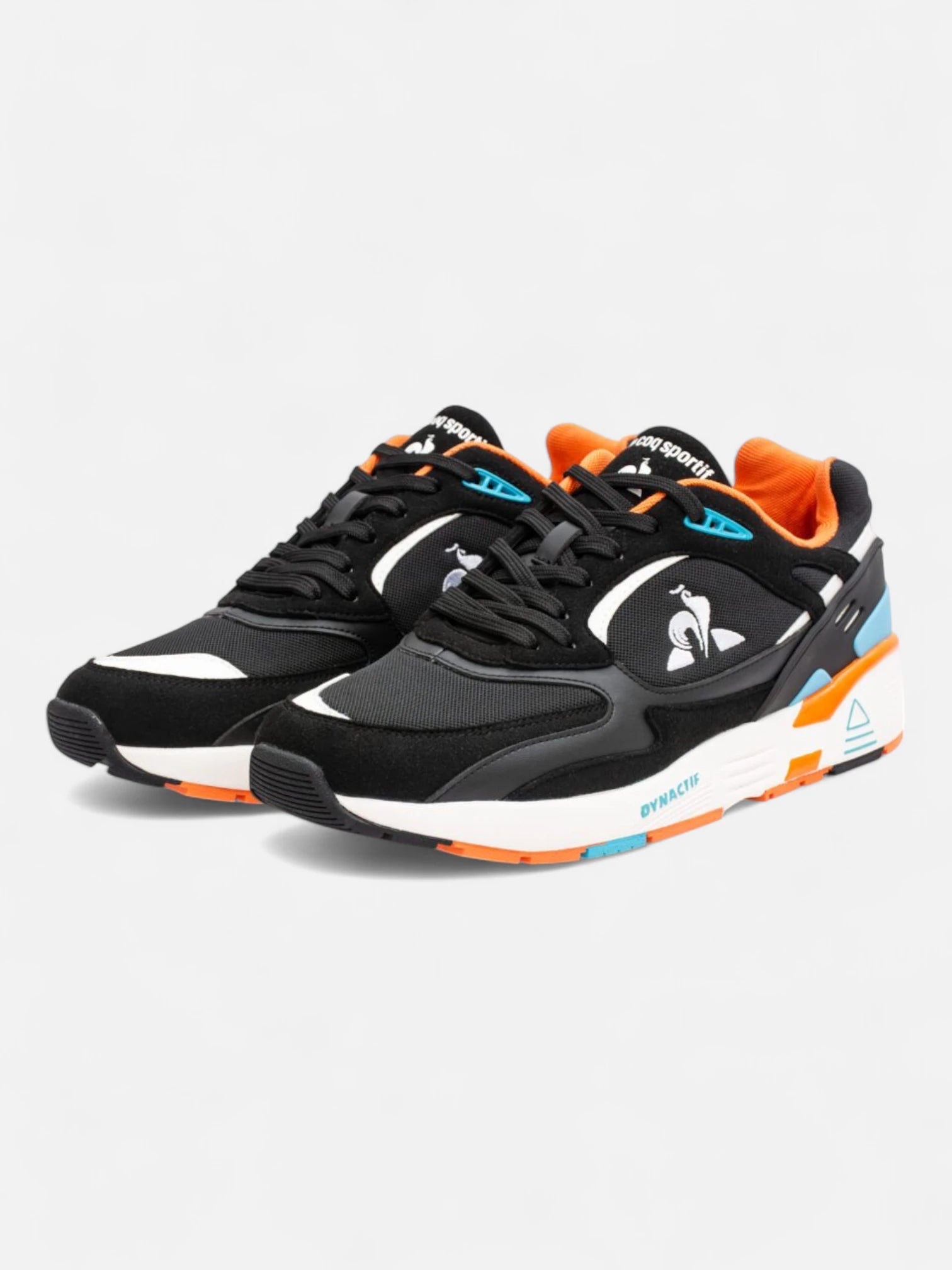Le Coq Sportif R1100 Pop Sneakers - Black, Orange & Sky Blue Running Shoes for Men & Women | Lightweight Comfort for Jogging, Gym & Casual Wear