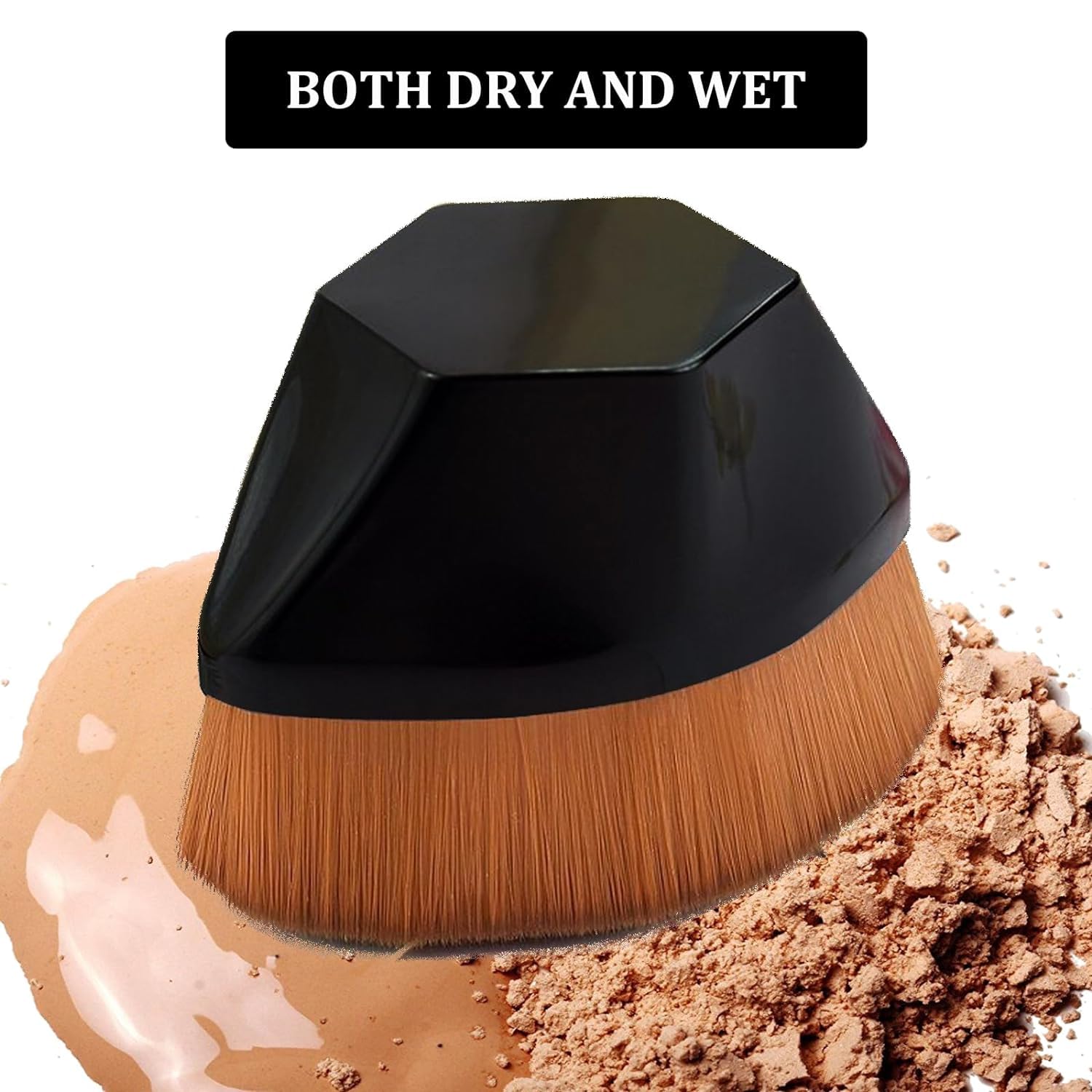 Houvida Professional Foundation Brush & 2-Piece Triangle Powder Puffs Set - Liquid & Powder Makeup Blending Tool for Flawless Face & Body Application (Black) | Perfect for Daily Makeup, Contouring & On-The-Go Touch Ups