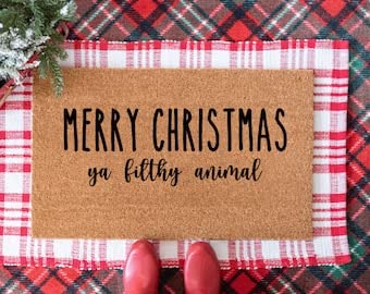 Custom Merry Christmas Ya Filthy Animal Doormat - Personalized Holiday Welcome Mat for Home Decor | Home Alone Inspired Christmas Gift & Festive Entryway Decor for Xmas Season