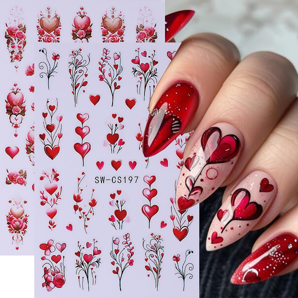 3D Valentine's Day Heart Nail Stickers - 6PCS Self-Adhesive Rose Flower Nail Art Decals for Women | Perfect for Valentine's Day, Date Nights, Bridal Showers & Romantic Occasions