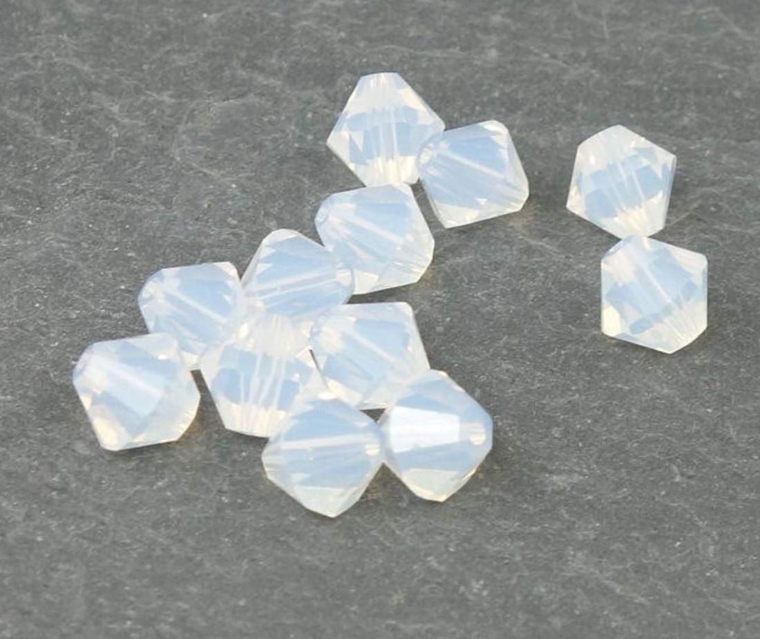 100pcs Authentic Preciosa 4mm (0.16 Inch) Small Faceted Bicone Crystal Loose Beads - White Opal Color - Compatible with Swarovski 5301/5328 - Perfect for DIY Jewelry Making, Beading, Bracelets, Necklaces & Craft Projects - Pre-B438