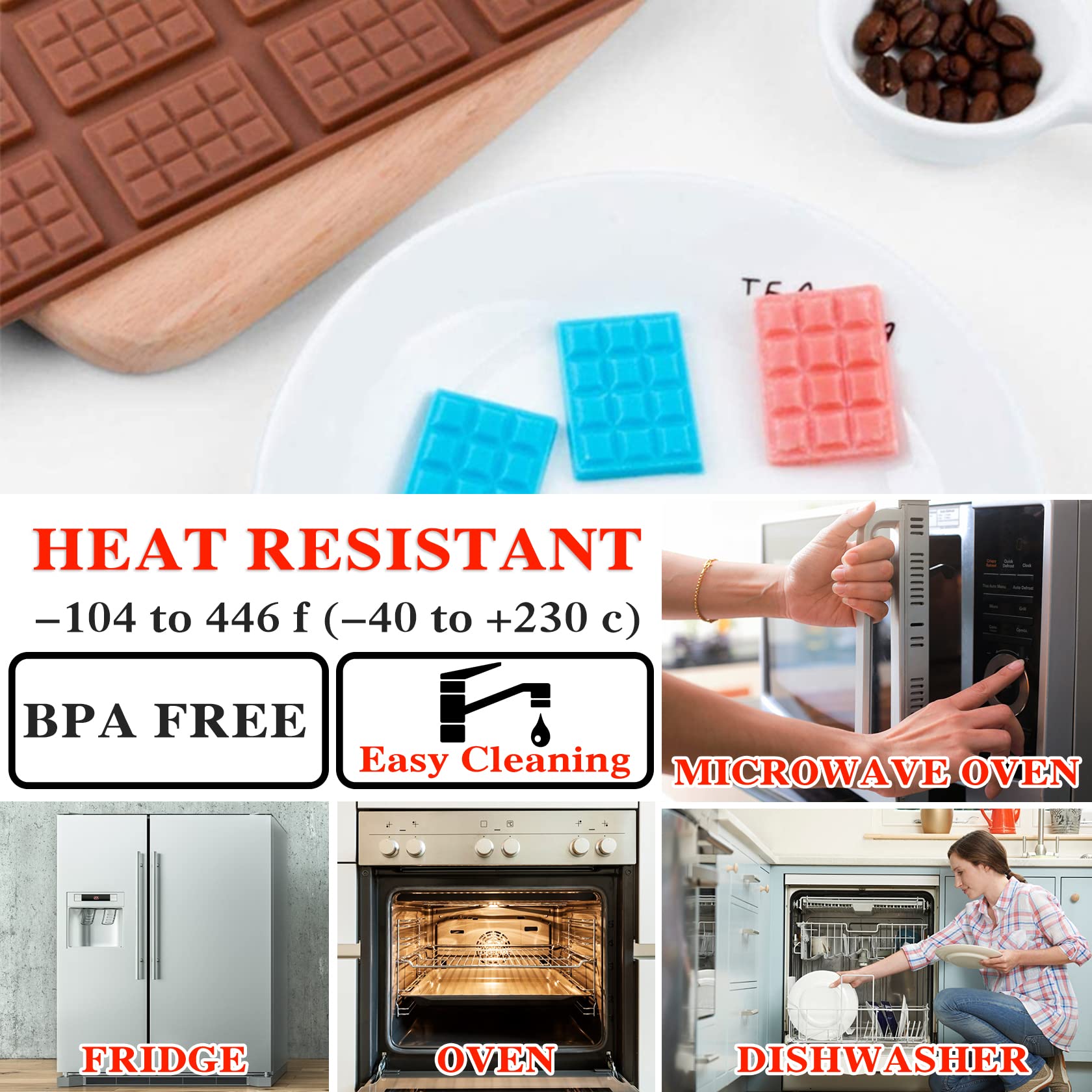 3-Piece Silicone Break Apart Chocolate Molds Set - Square Non-Stick Candy Bar & Protein Chocolate Molds - Reusable Baking Tools for Homemade Desserts, Party Treats & DIY Candy Making