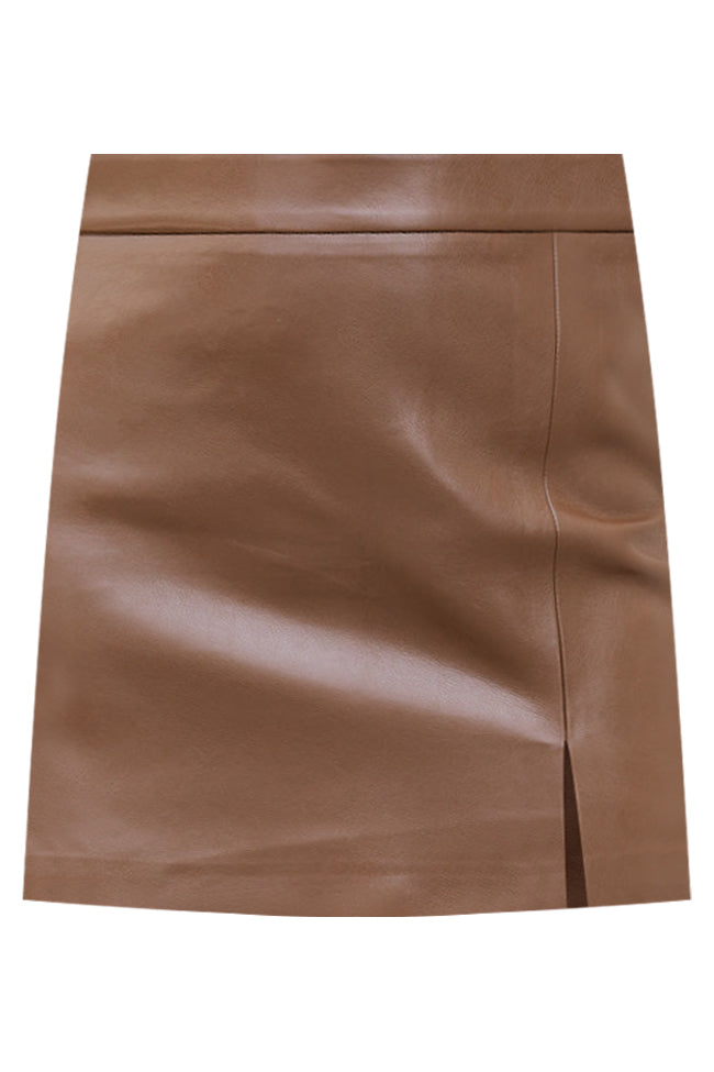 Brown Faux Leather Mini Skirt for Women - Vintage Style High Waist Pleated Skirt | Perfect for Casual Outfits, Date Nights & Fall Fashion