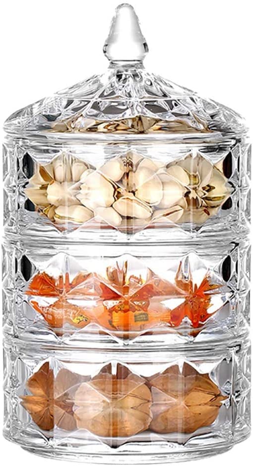 YOYOSHU Glass Candy Jar with Lid - Crystal Sugar Bowl, Small Decorative Cookie Dish for Buffet, Party & Wedding Storage - Clear Kitchen Container for Candy, Cookies & Treats